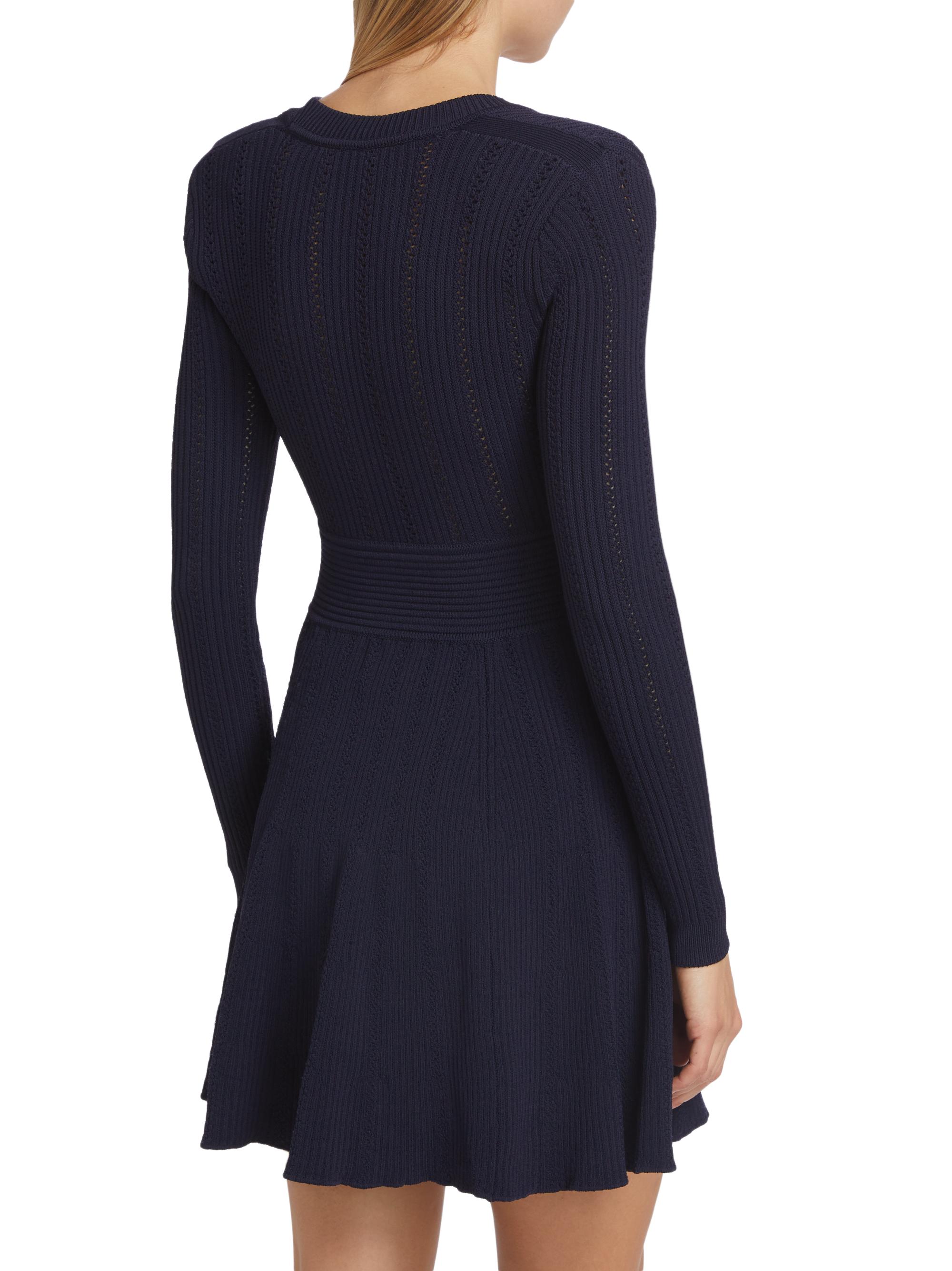 Navy Pointelle-Knit Minidress
