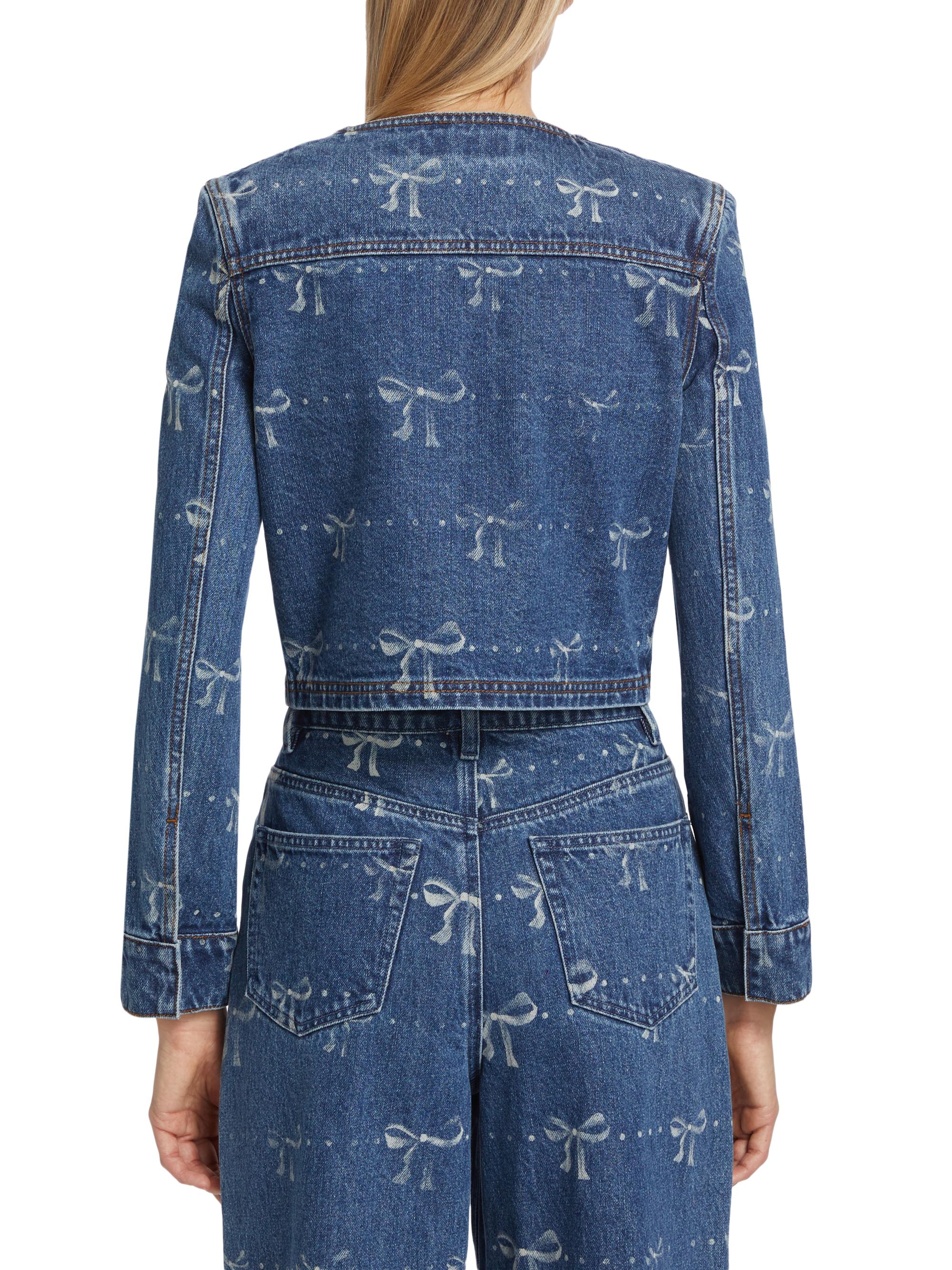 Shop Self-Portrait Bow Print Denim Jacket | Saks Fifth Avenue