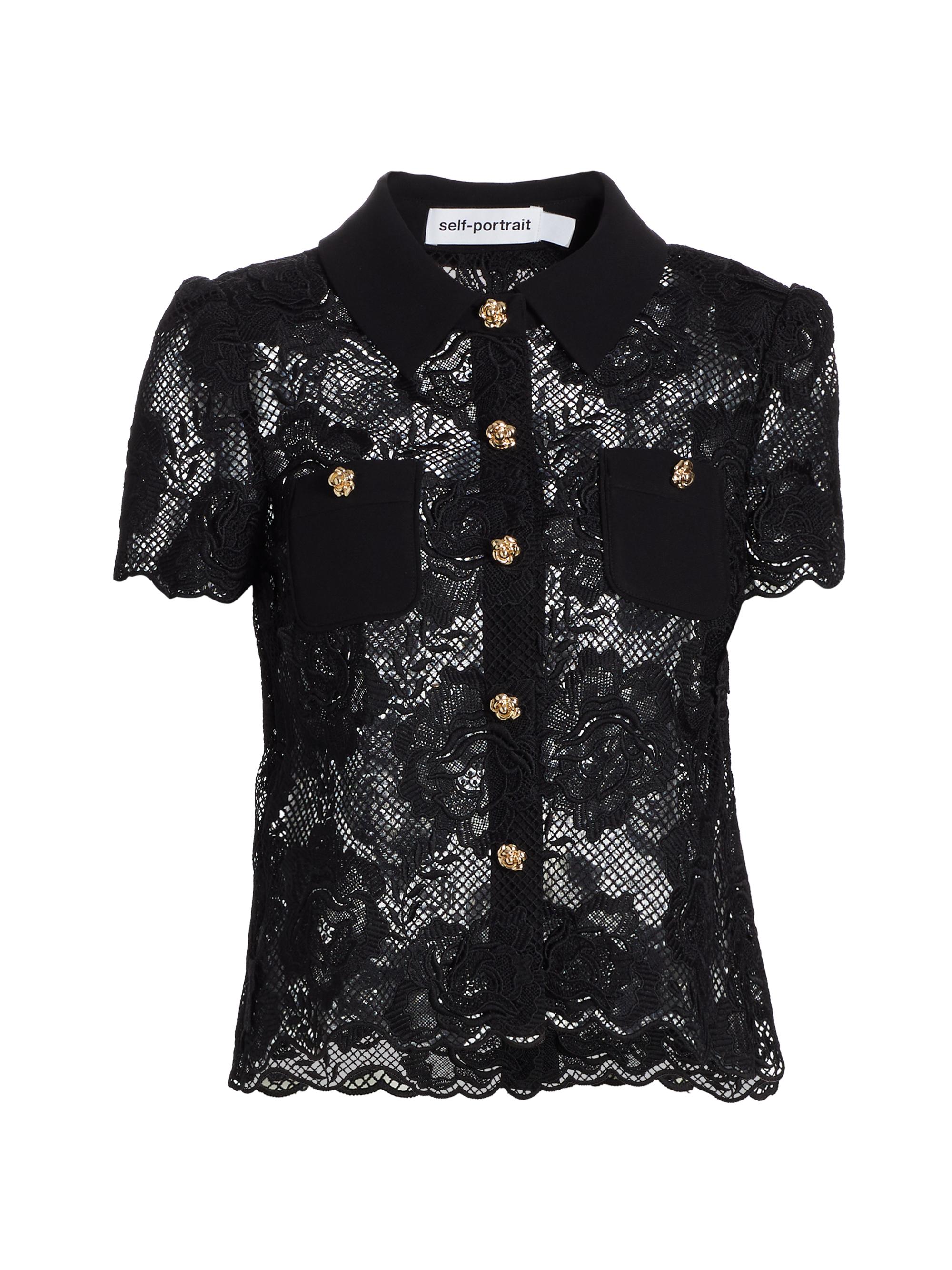 Self-Portrait Women's Lace Polo Shirt - Black
