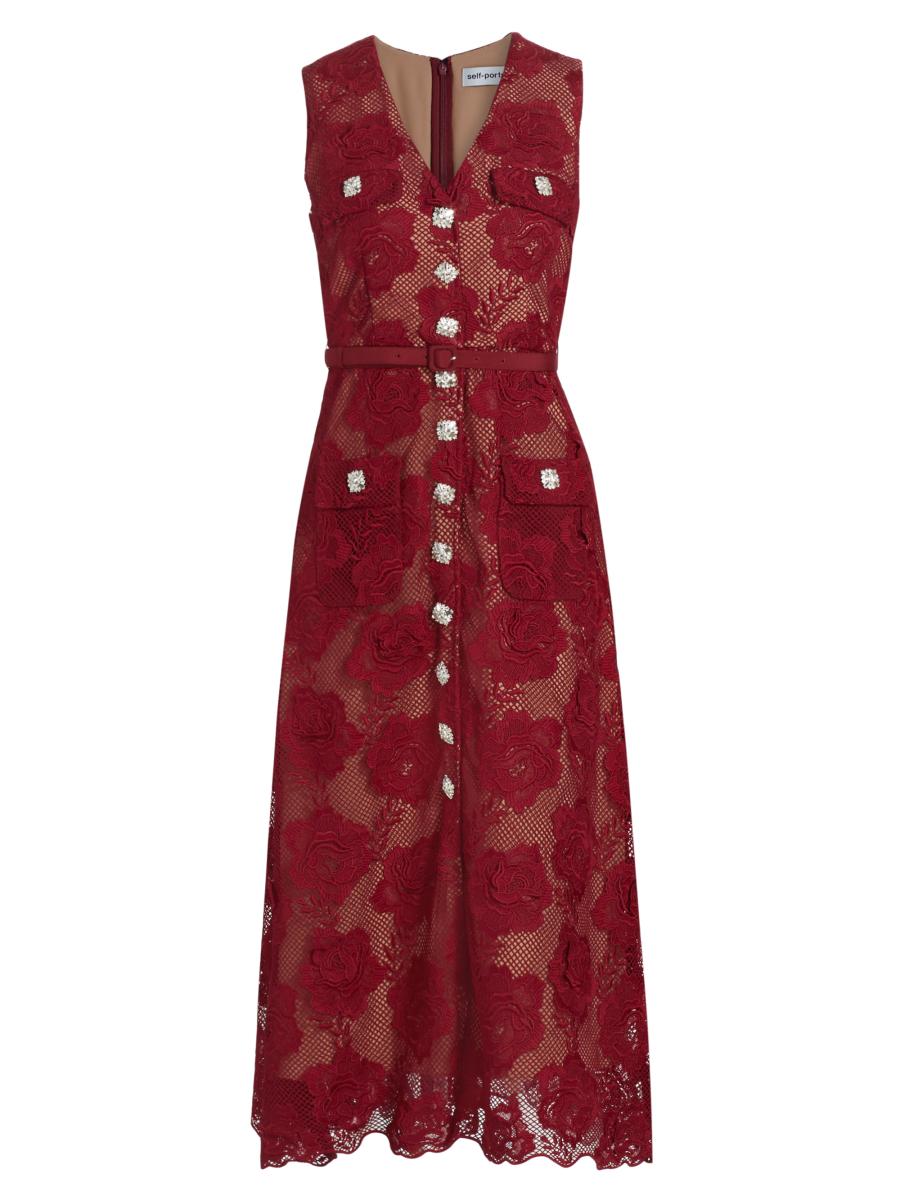 ワンピース LACE MIDI DRESS JEWEL BUTTON Lace Button Midi Dress White - Self-Portrait