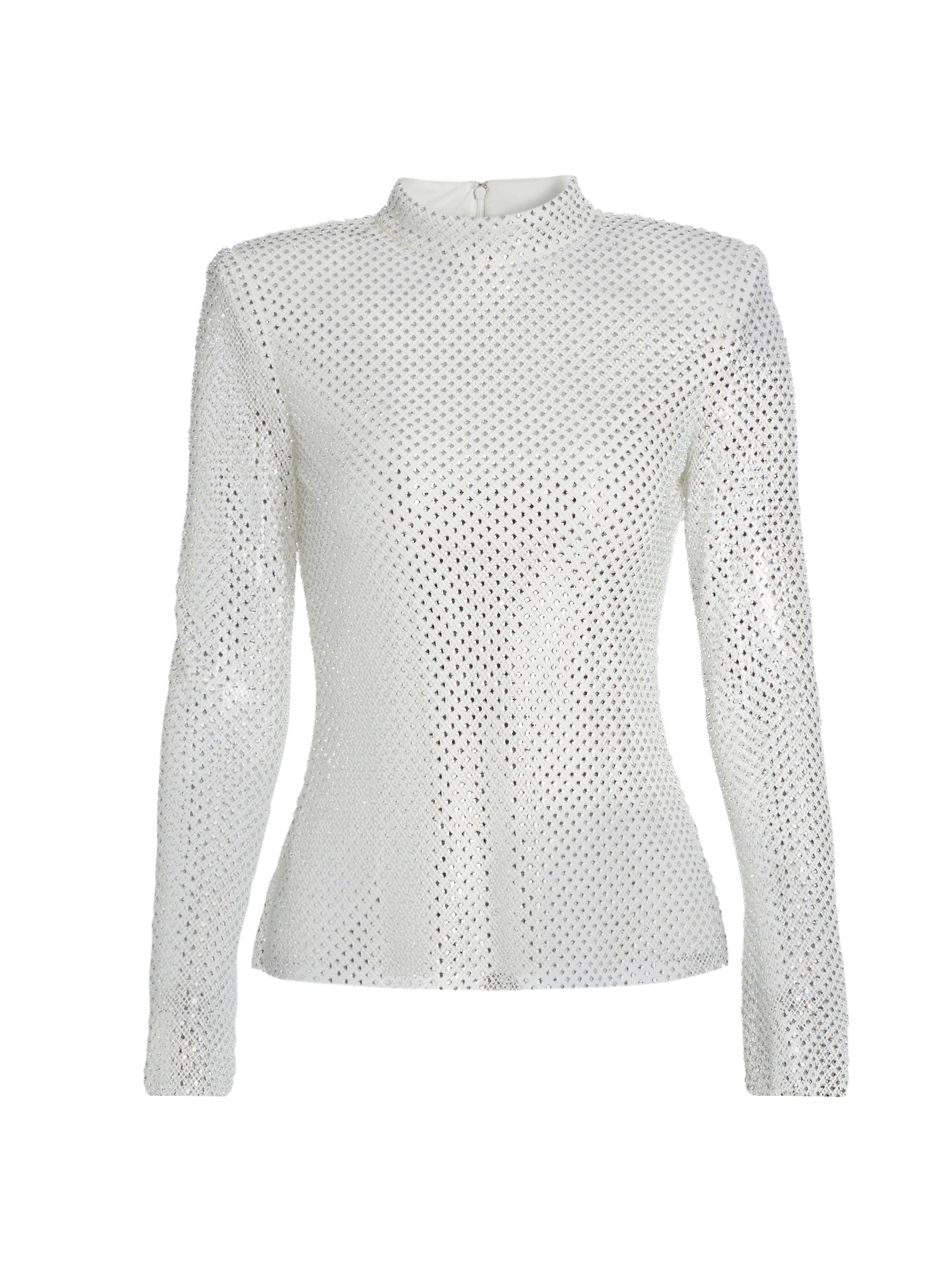 Self-Portrait Women's Rhinestone Fishnet Top - Silver