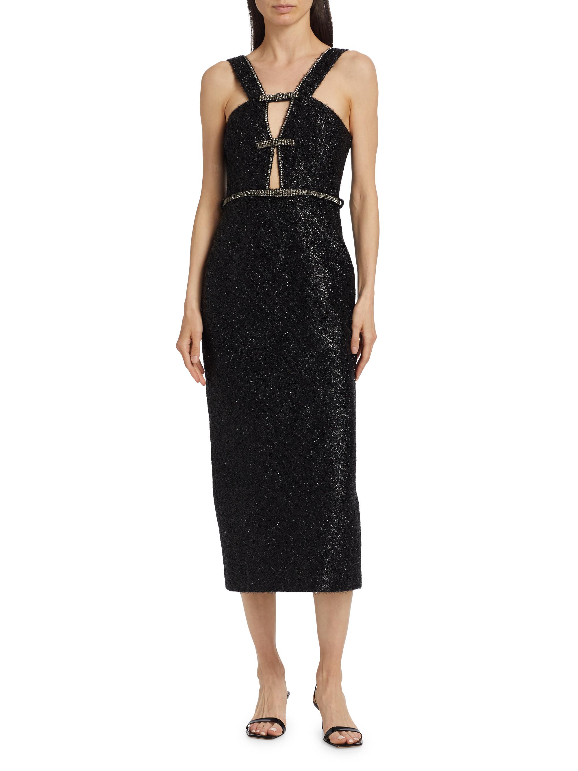 white christmas dresses Cream Sequin Boucle Tailored Midi Dress – self-portrait-US main image 0