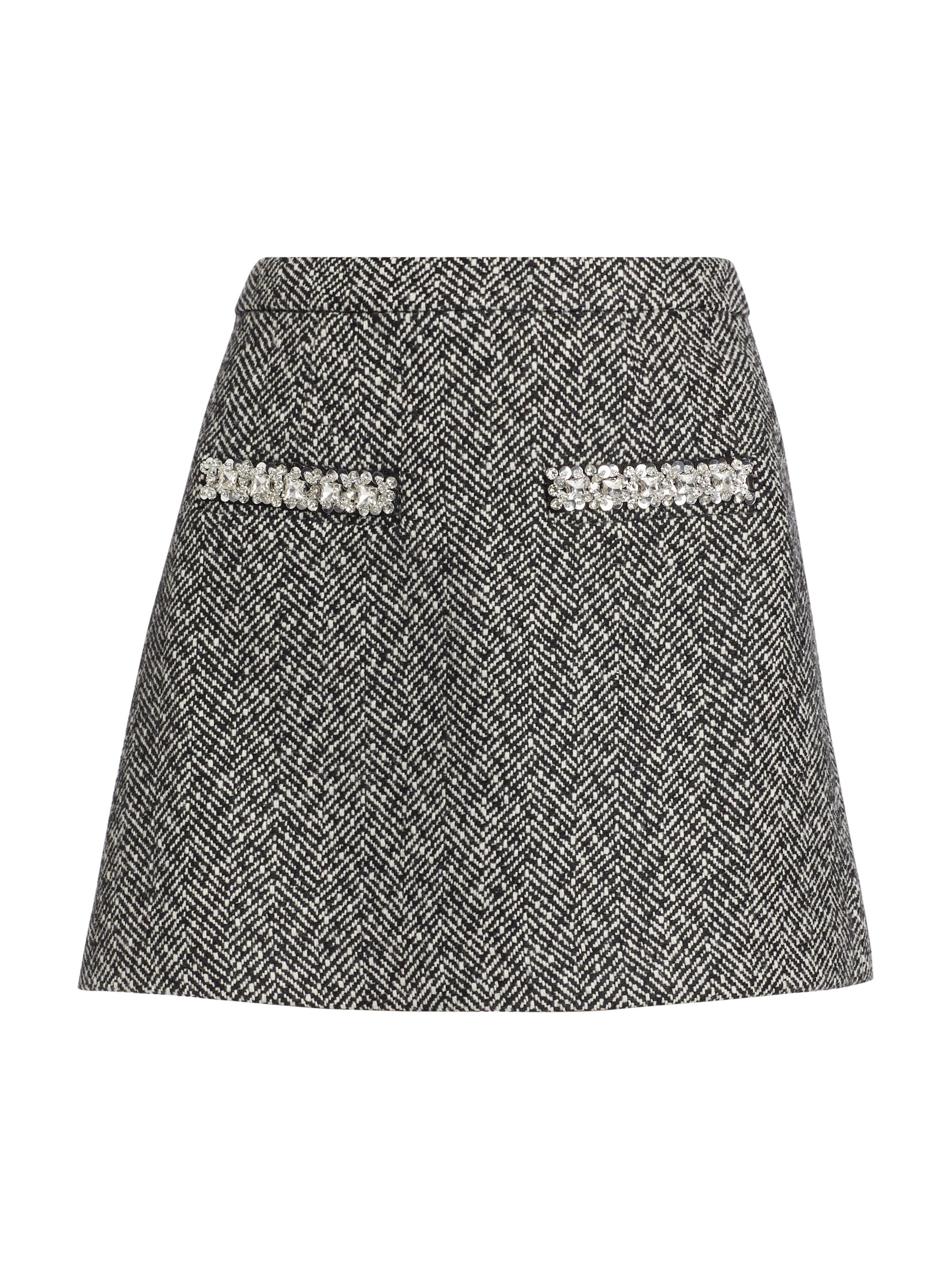 Self-Portrait Women's Herringbone Diamanté Miniskirt - Black