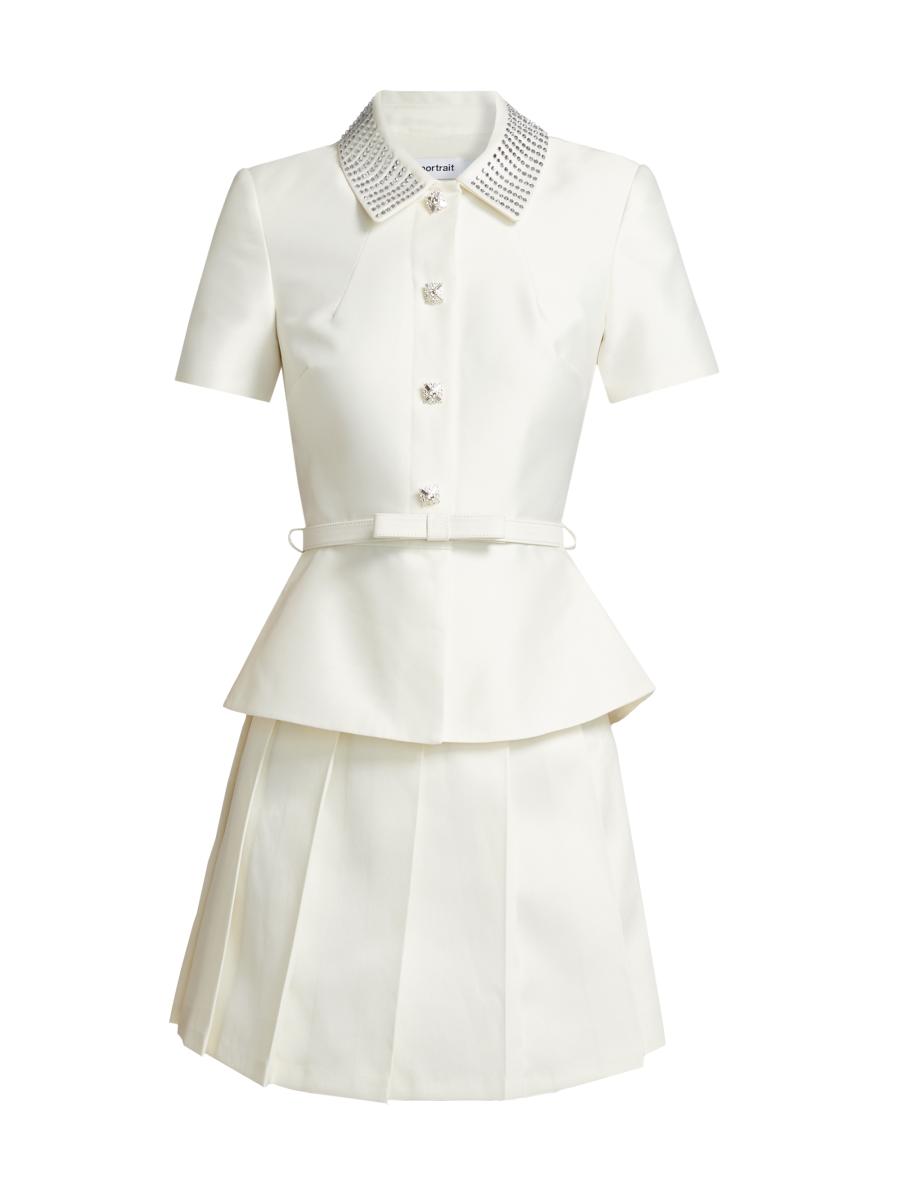 self portrait white taffeta diamante trim mini dress Self-Portrait WHITE Women's Taffeta Diamante Mini Dress, US 8