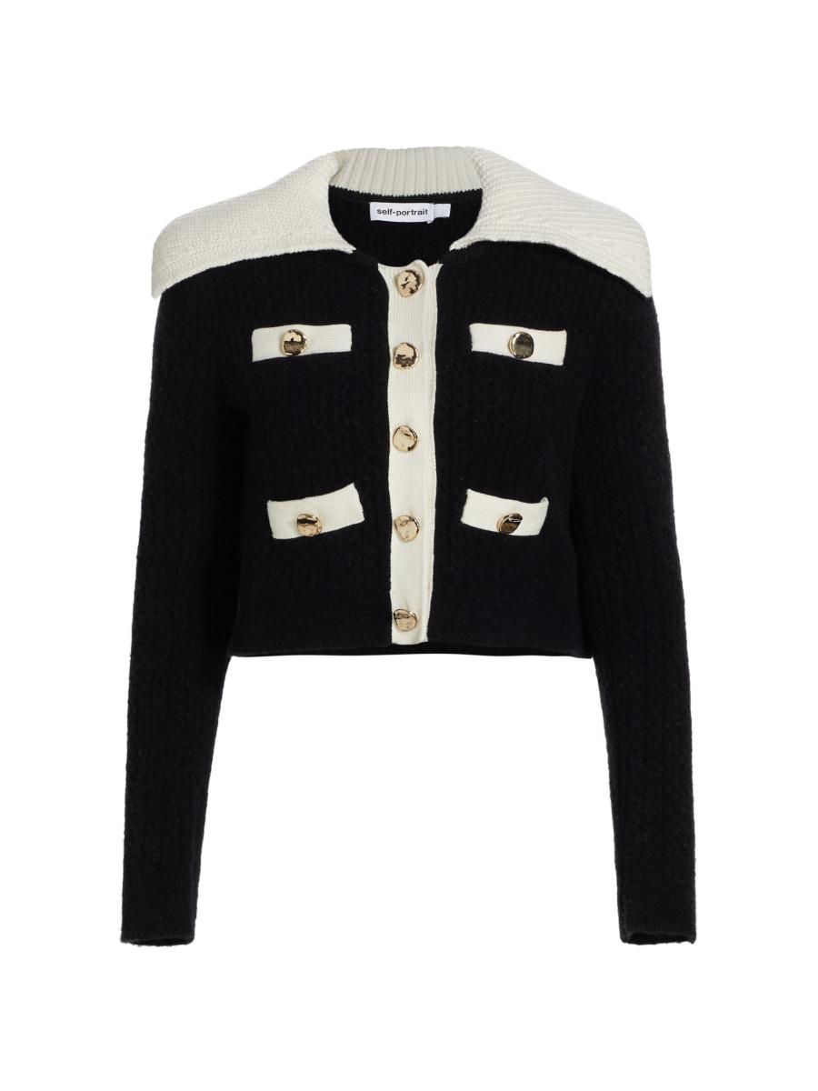 Shop Self-Portrait Two-Tone Gold-Tone Button Cardigan | Saks Fifth  