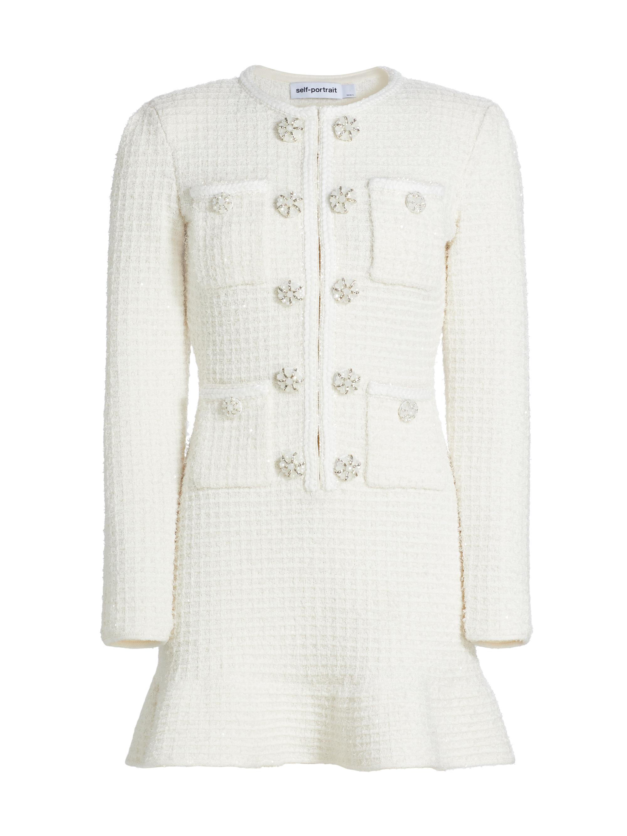 Self-Portrait Women's Diamanté Buttoned Minidress - Cream