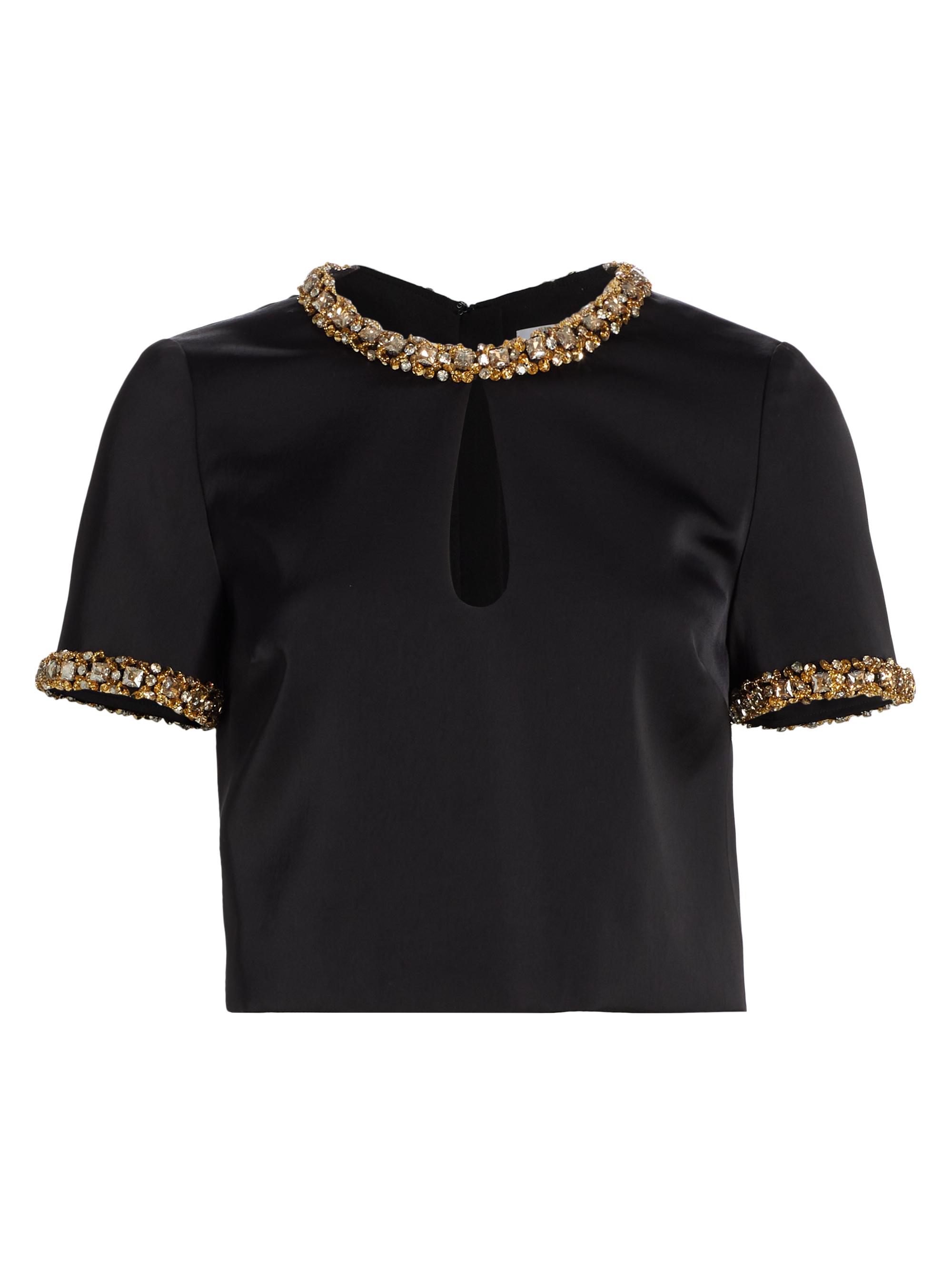 Self-Portrait Women's Embellished Satin Top - Black