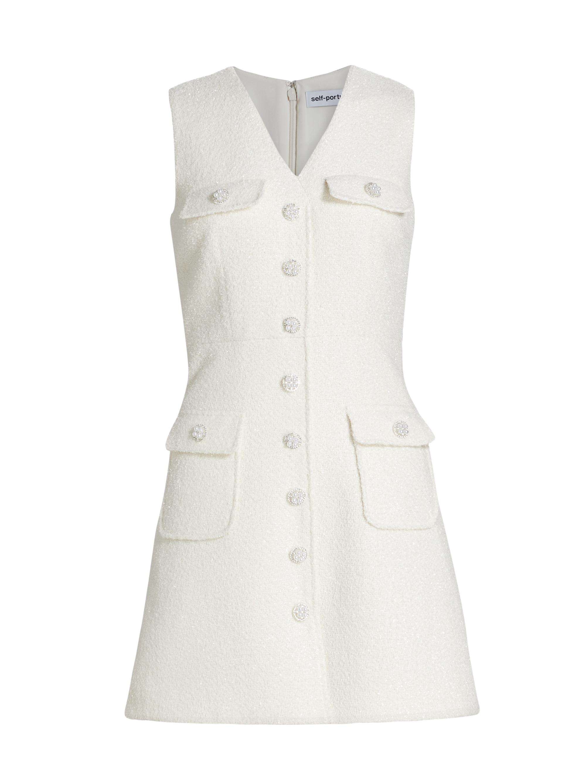 Self-Portrait Women's Bouclé V-Neck Minidress - Cream