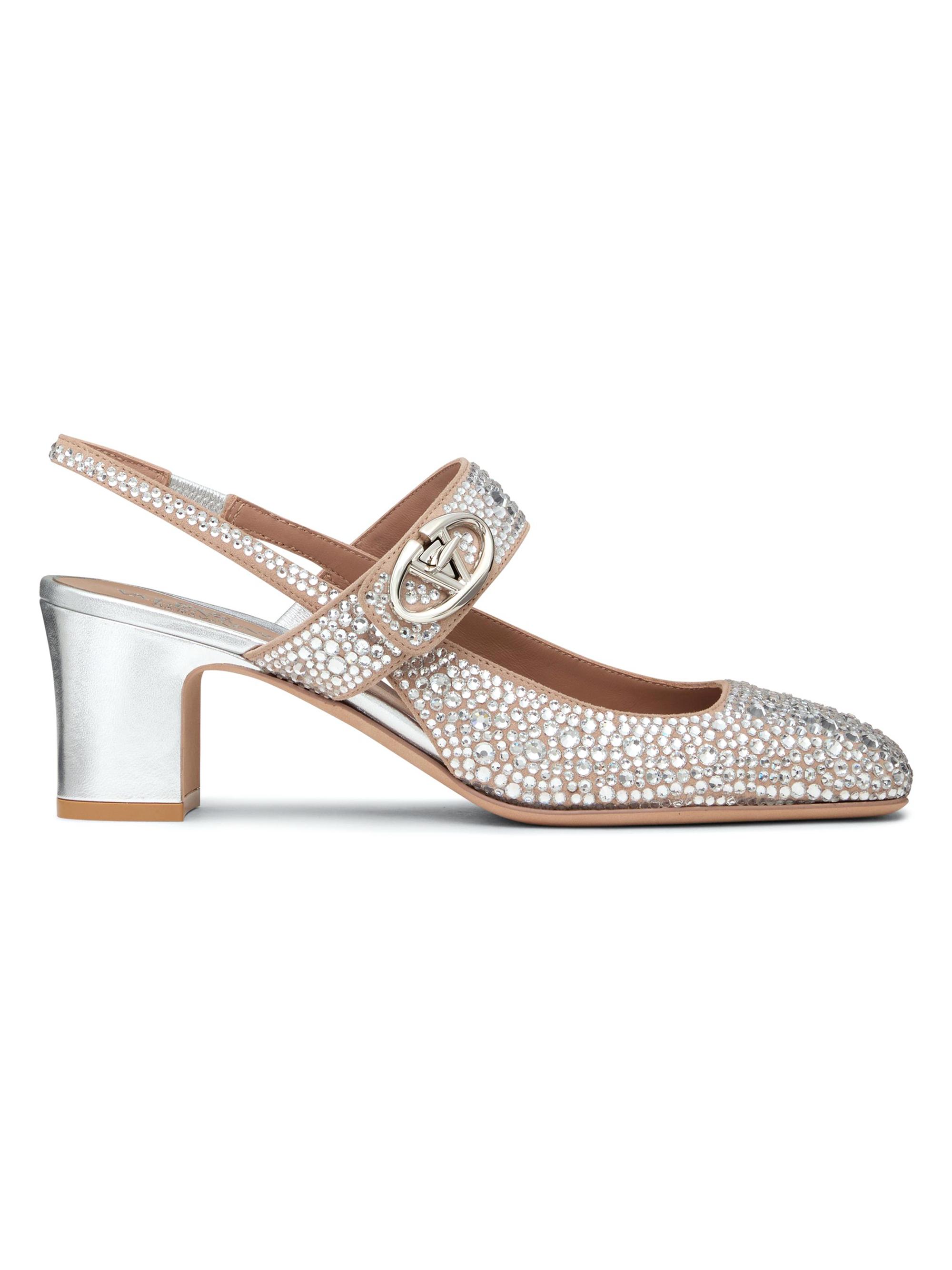 Valentino Garavani Women's Mary Jane VLogo Locker Slingback Pumps with 60MM Crystals - Silver