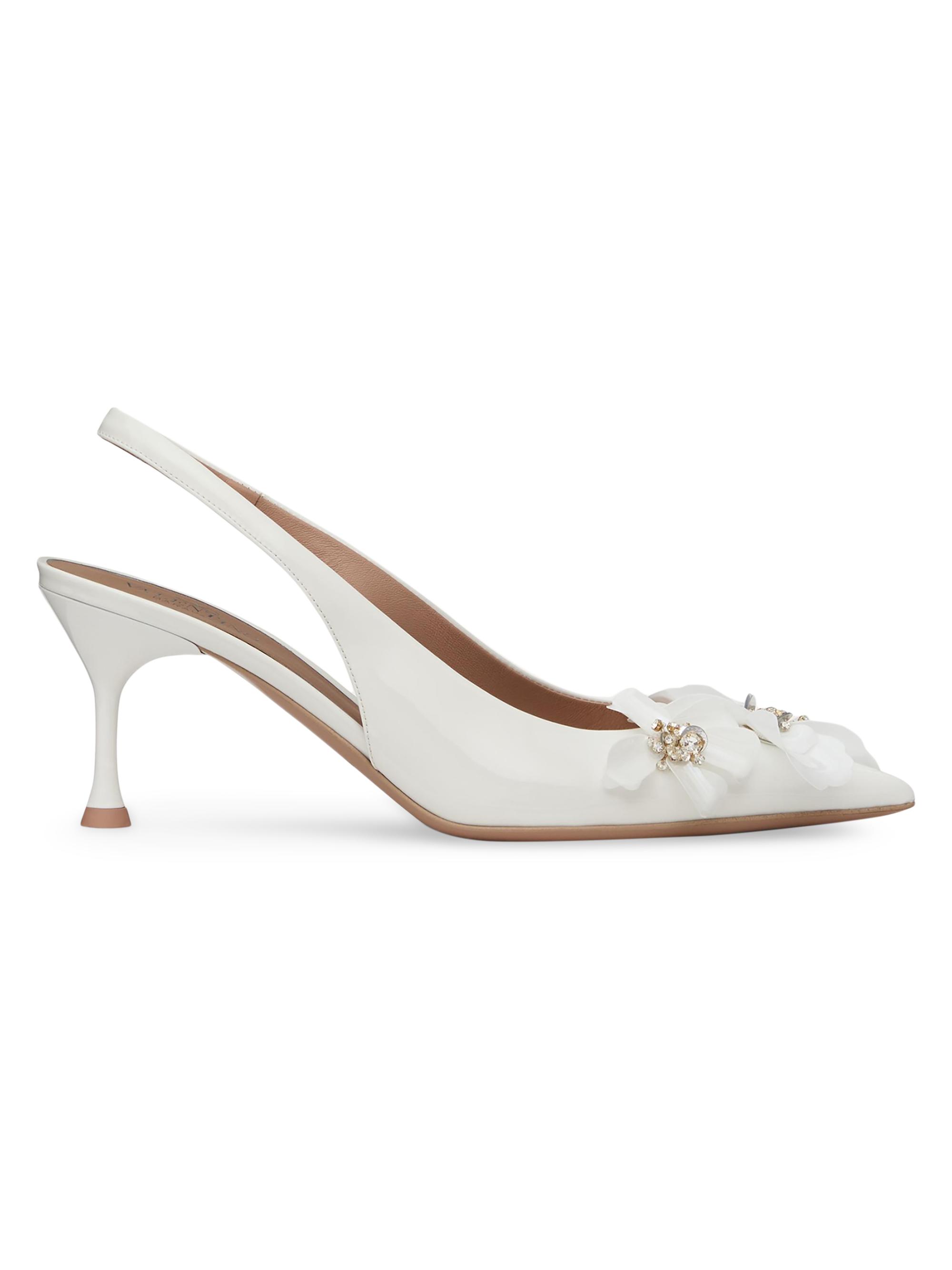 Valentino Garavani Women's Fleur-Lumière Slingback Pumps in Patent Leather 70MM - White