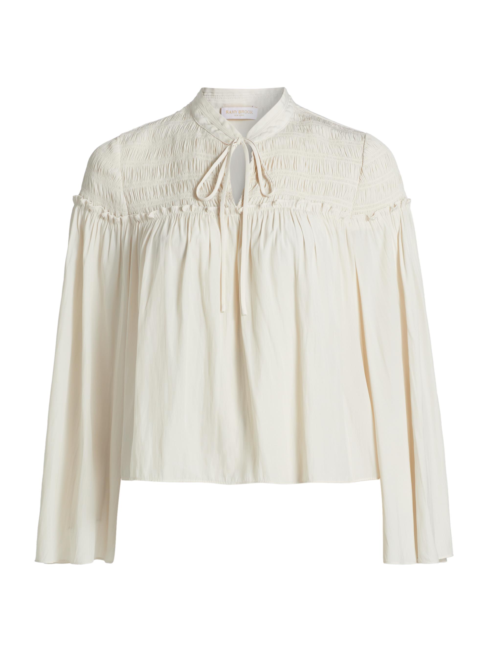 Ramy Brook Women's Tallulah Smocked Tie-Neck Blouse - Antique White