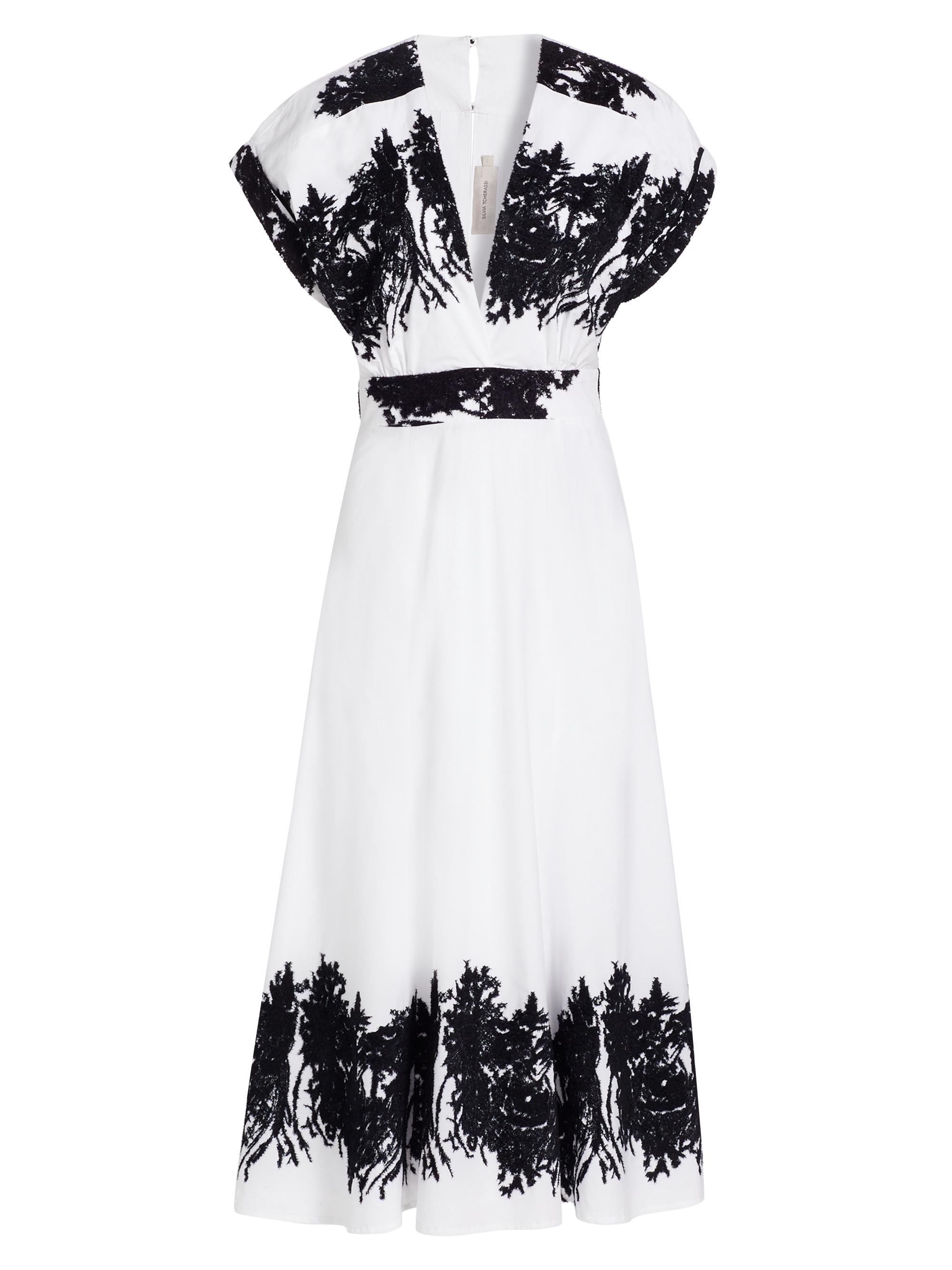 Silvia Tcherassi Women's Laila Thorn Cotton Midi-Dress - White Black Velvet Embroidery