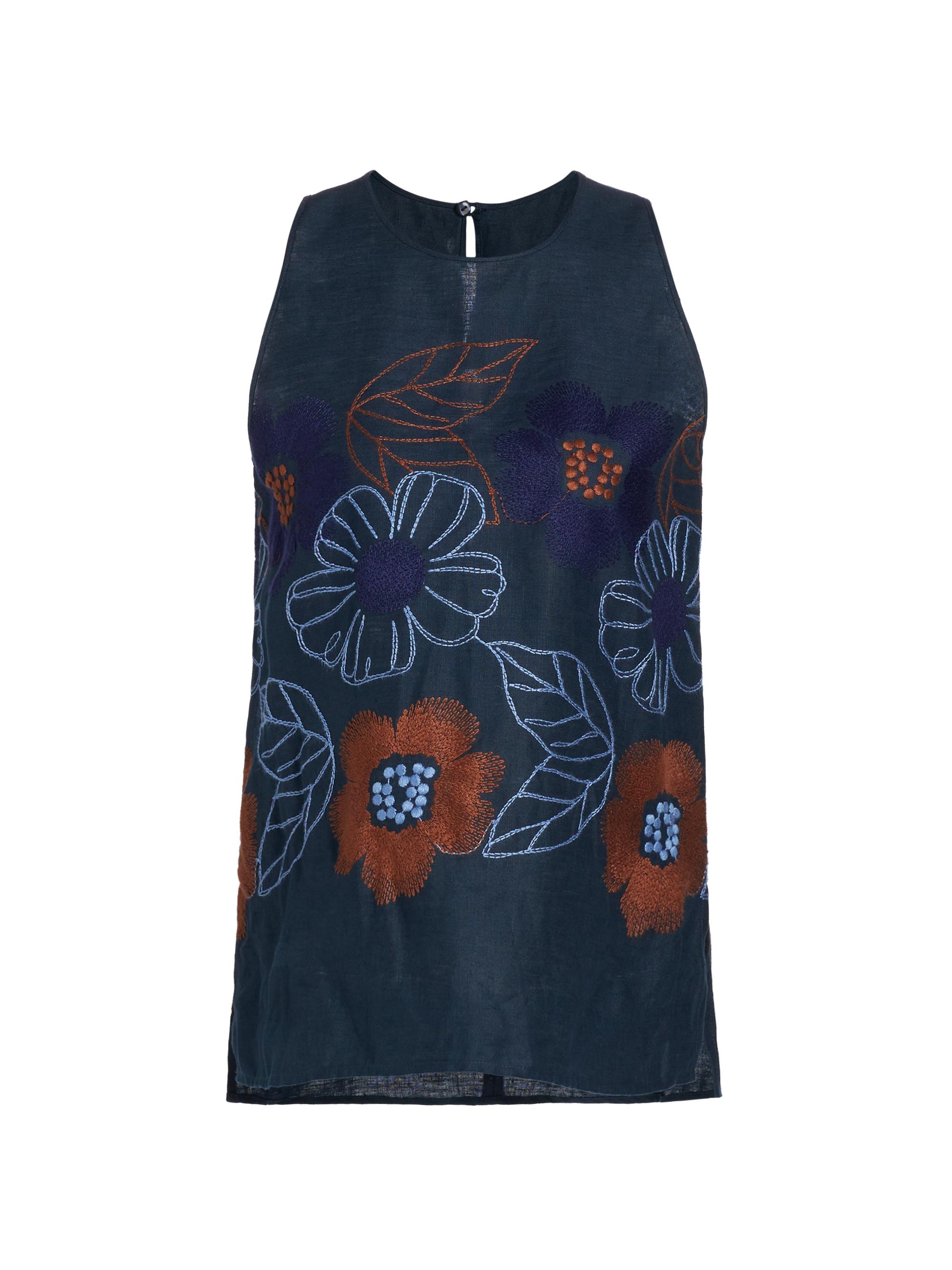 Silvia Tcherassi Women's Lenora Linen Embroidered Blouse - Navy Ochre Flower Embroidery