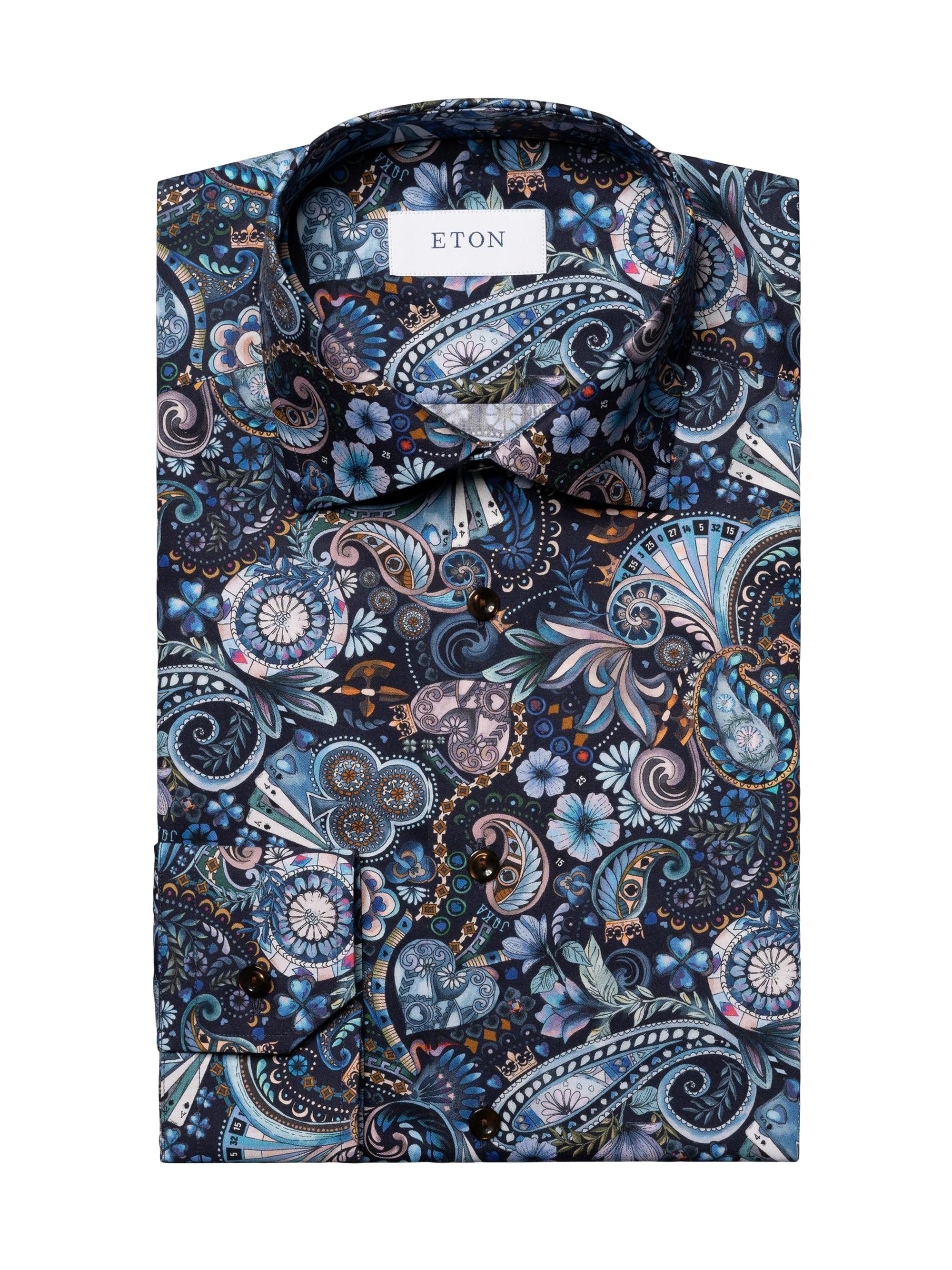 Eton Men's Slim-Fit Paisley Cotton Button-Front Shirt - Blue