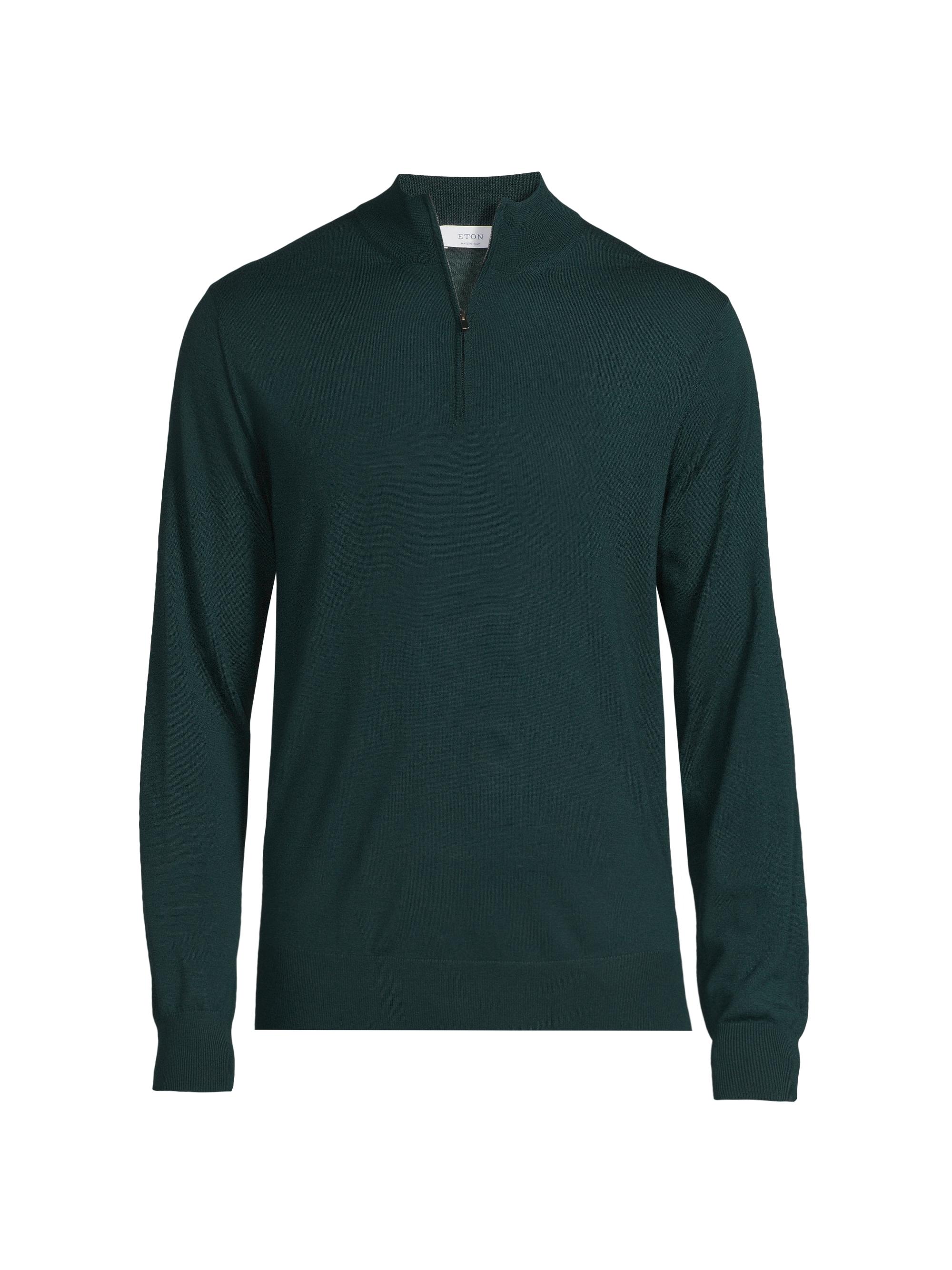 Eton Men's Fine-Knit Wool Quarter-Zip Sweater - Green