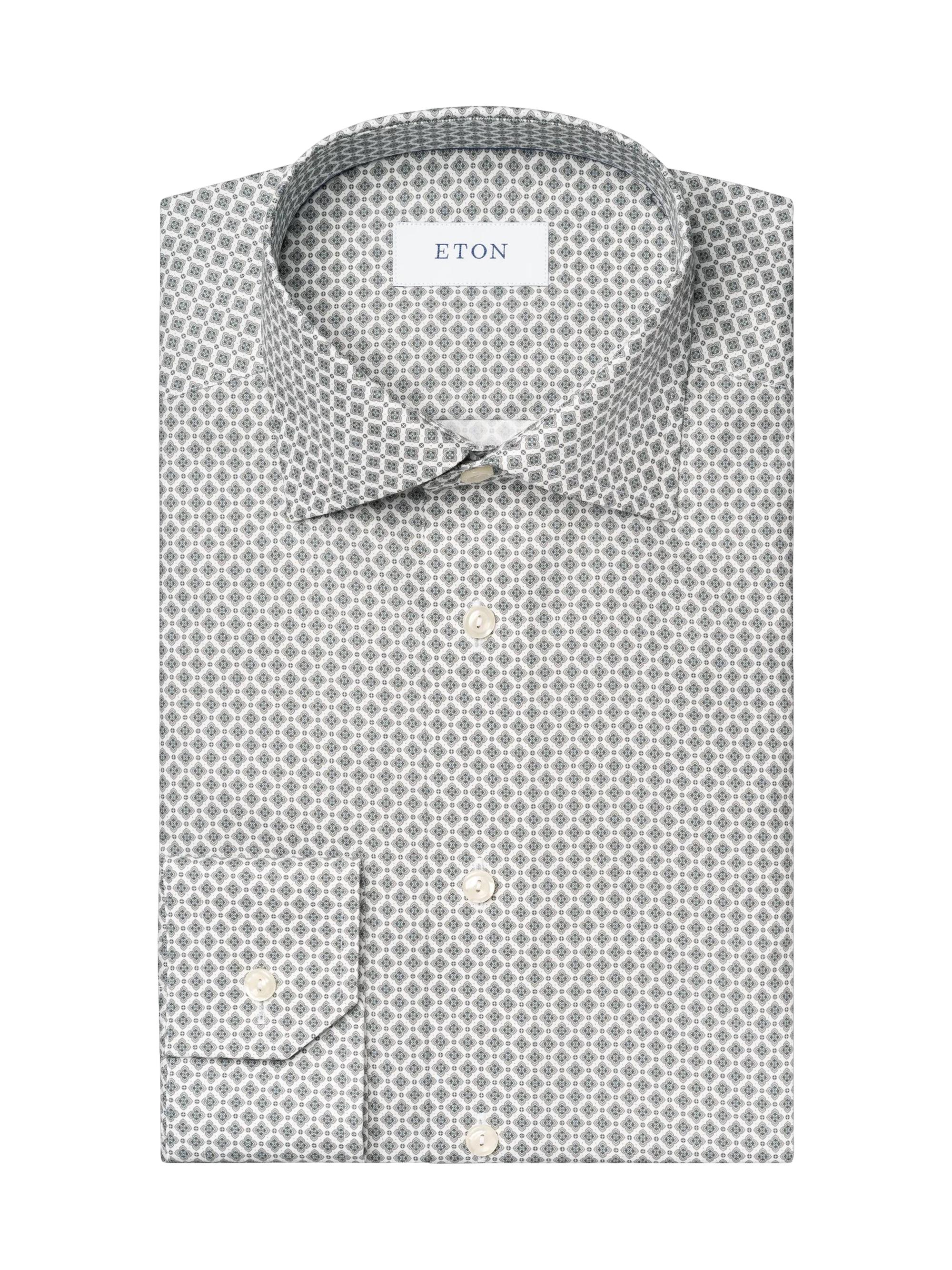 Eton Men's Slim-Fit Medallion Button-Up Shirt - Beige