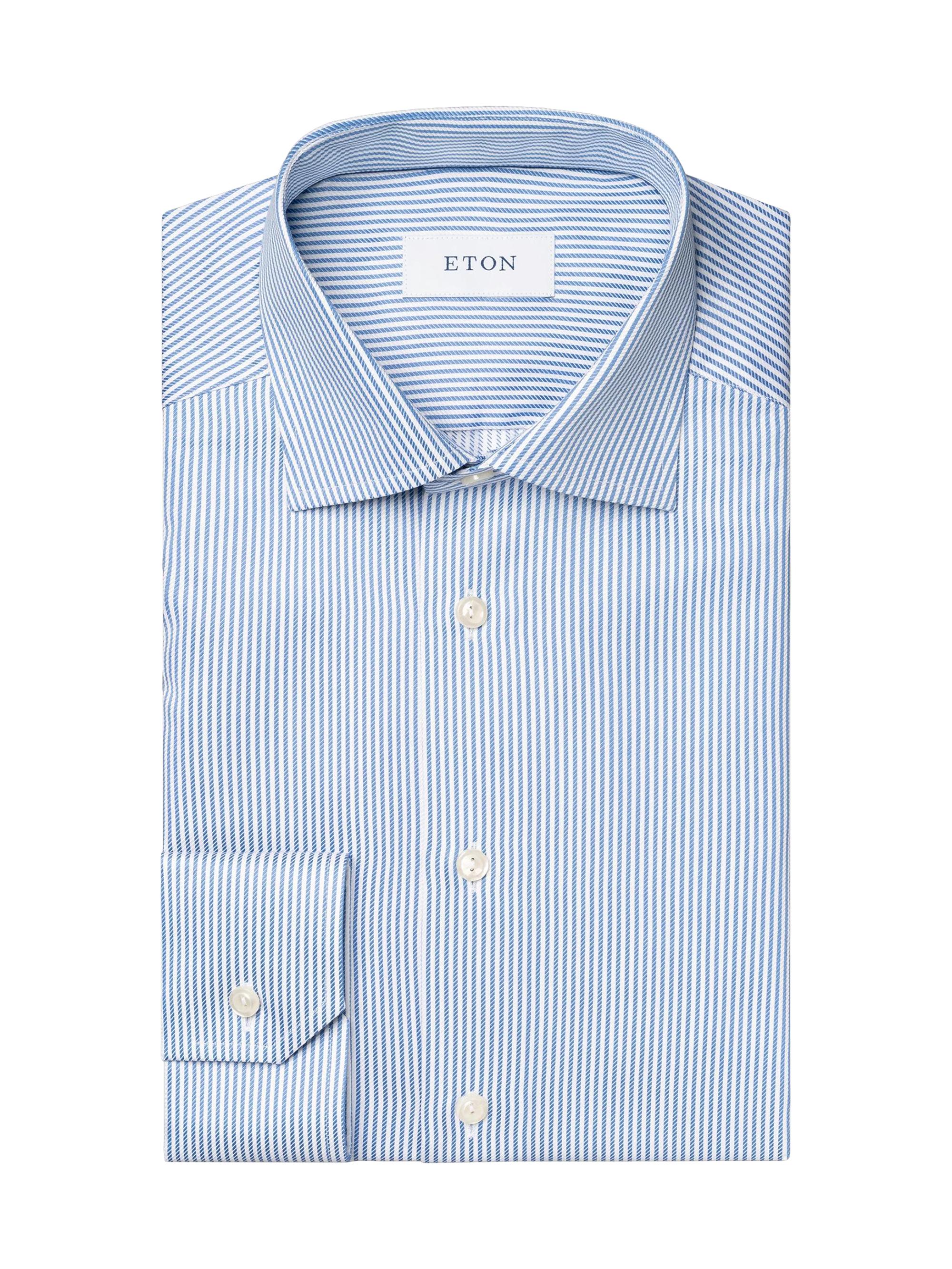Eton Men's Slim-Fit Striped Cotton Twill Shirt - Blue