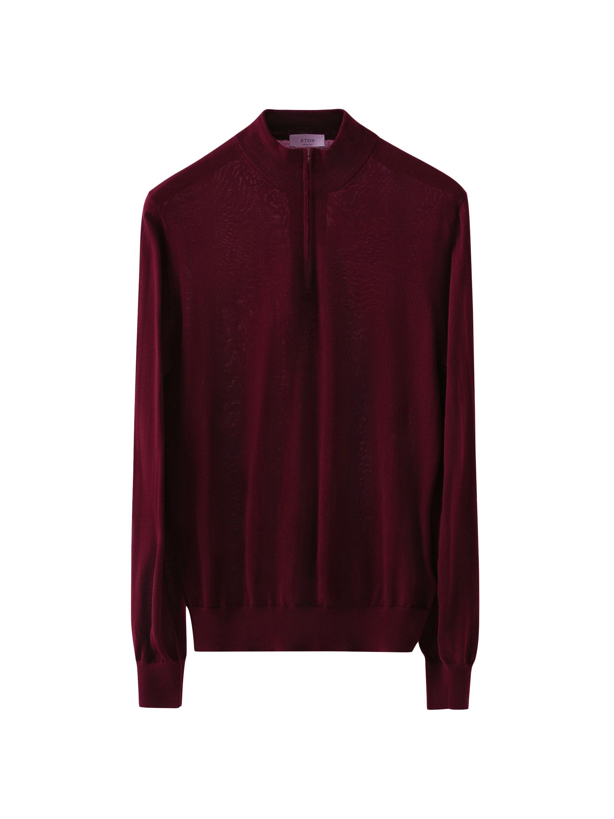 Eton Men's Fine-Knit Wool Quarter-Zip Sweater - Burgundy