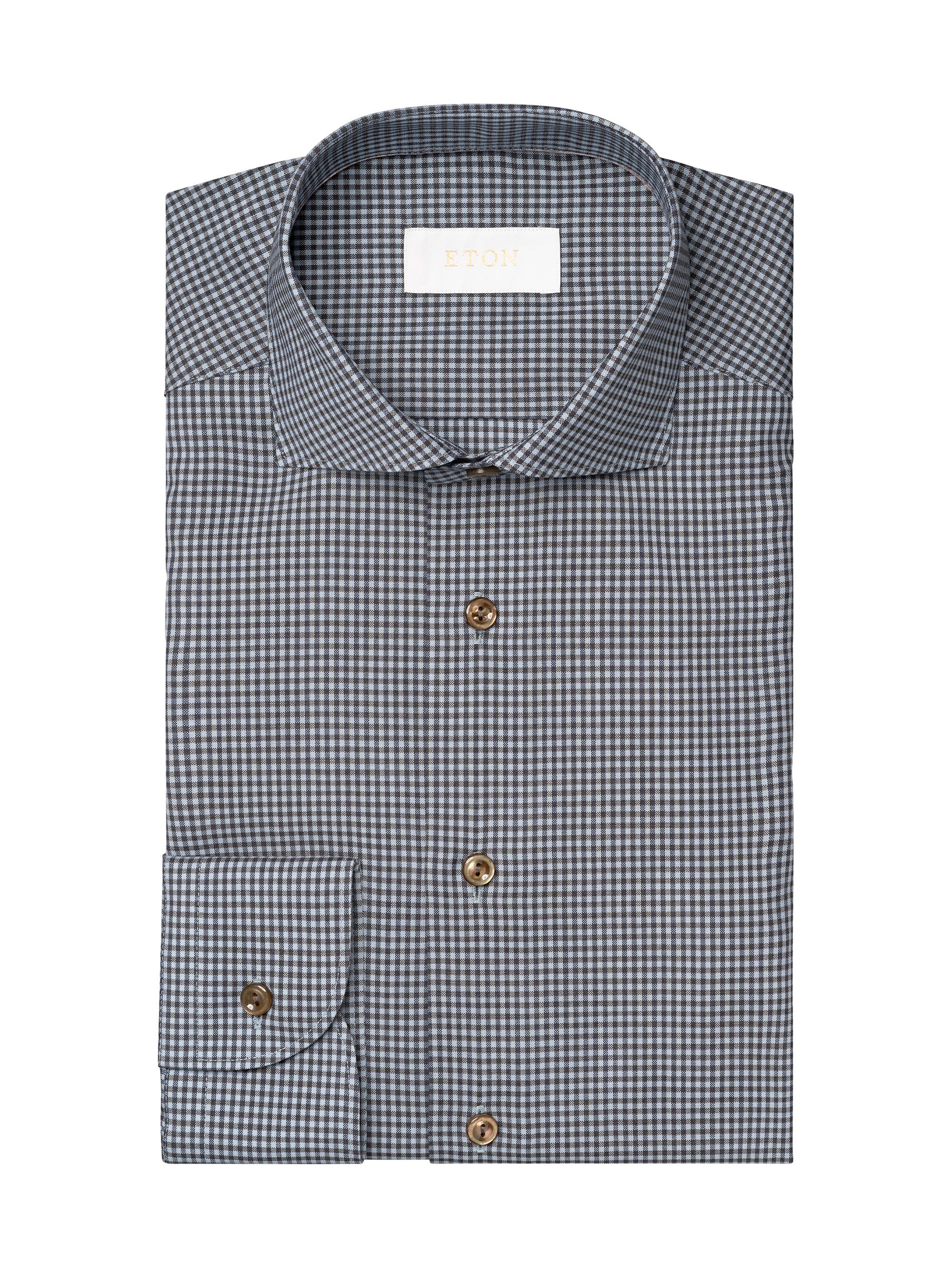 Eton Men's Micro-Check Wool Button-Front Shirt - Blue