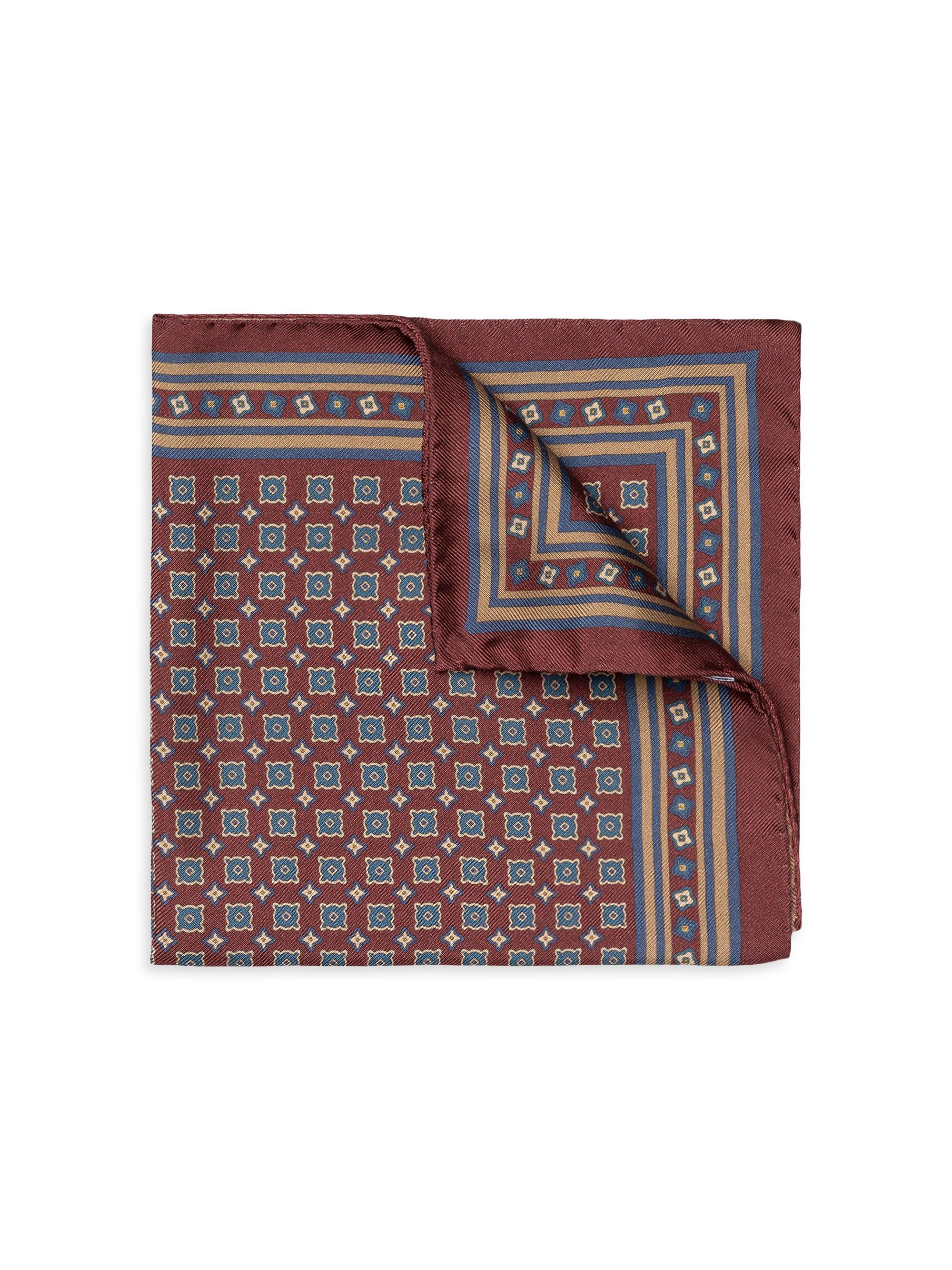 Eton Men's Medallion Silk Pocket Square - Red