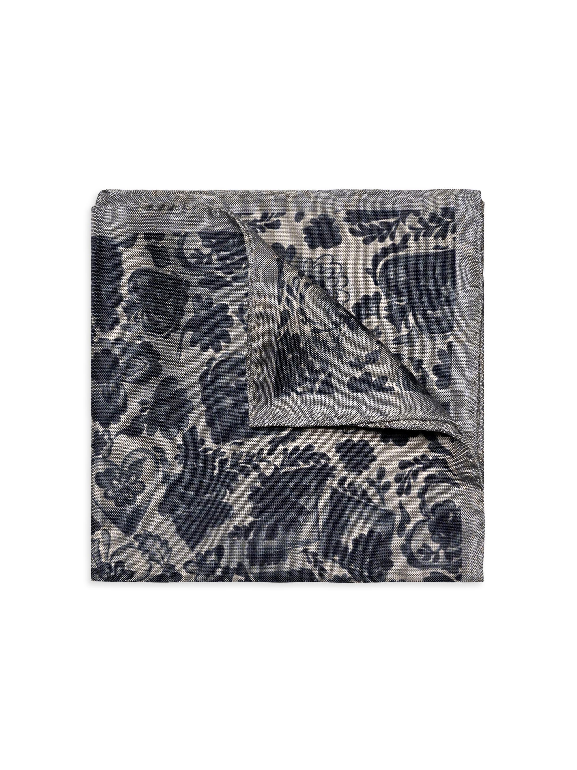 Eton Men's Floral Silk Pocket Square - Blue
