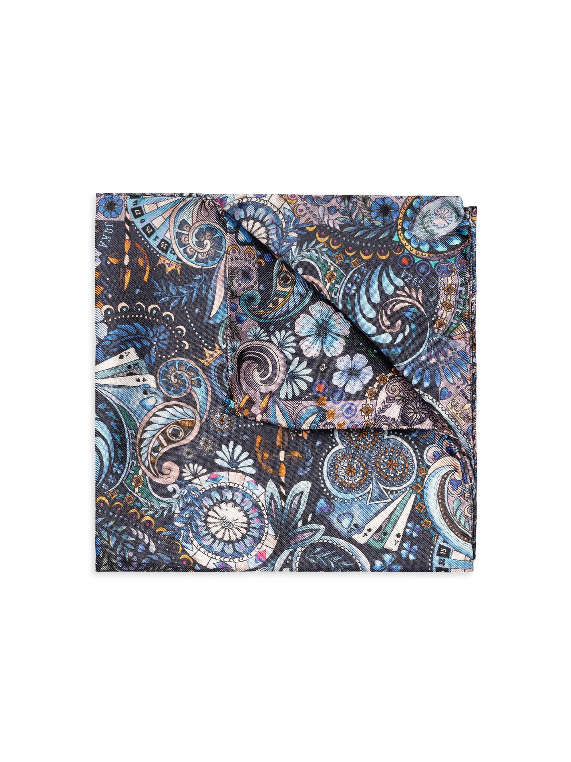 Eton Men's Floral Silk Pocket Square - Blue