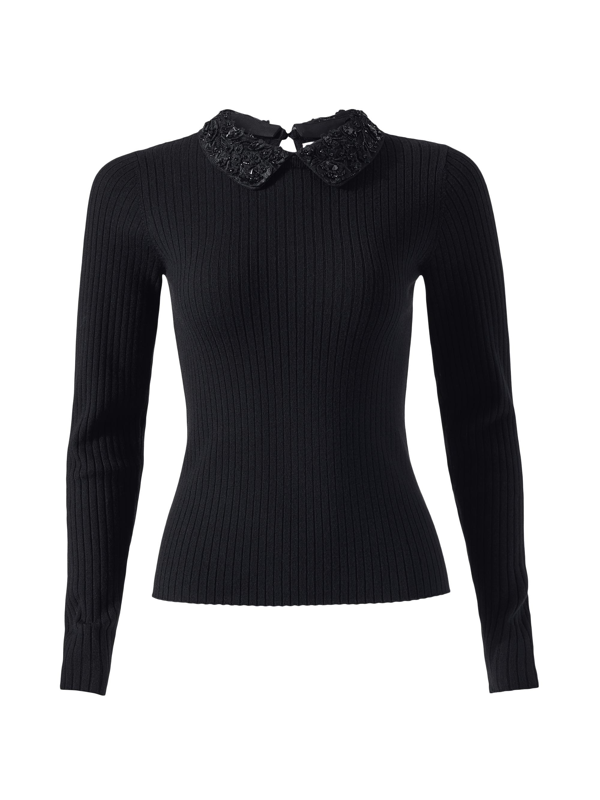 Carolina Herrera Women's Ribbed Wool Long-Sleeve Sweater - Black