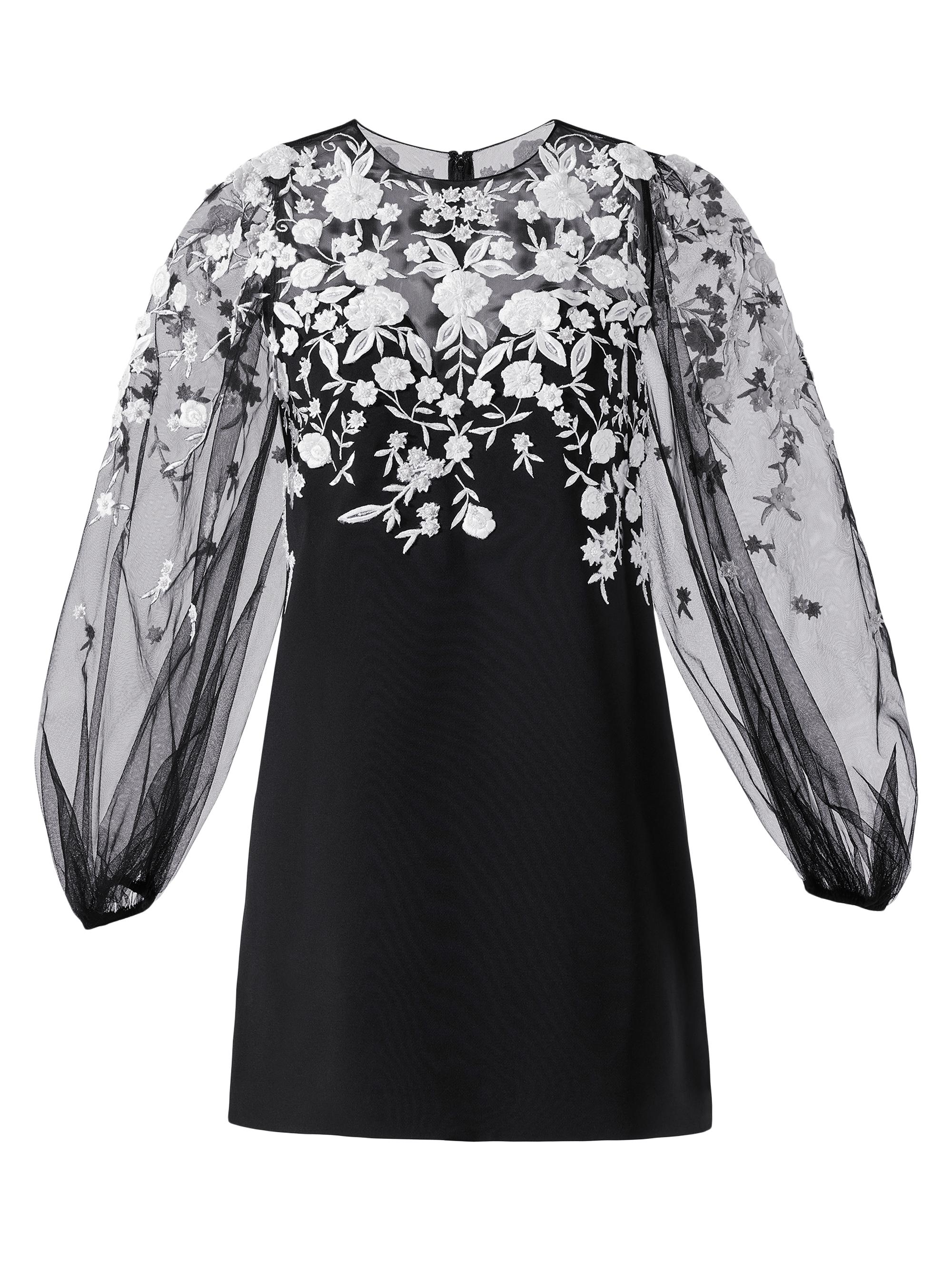 Carolina Herrera Women's Embroidered Balloon-Sleeve Minidress - Black White