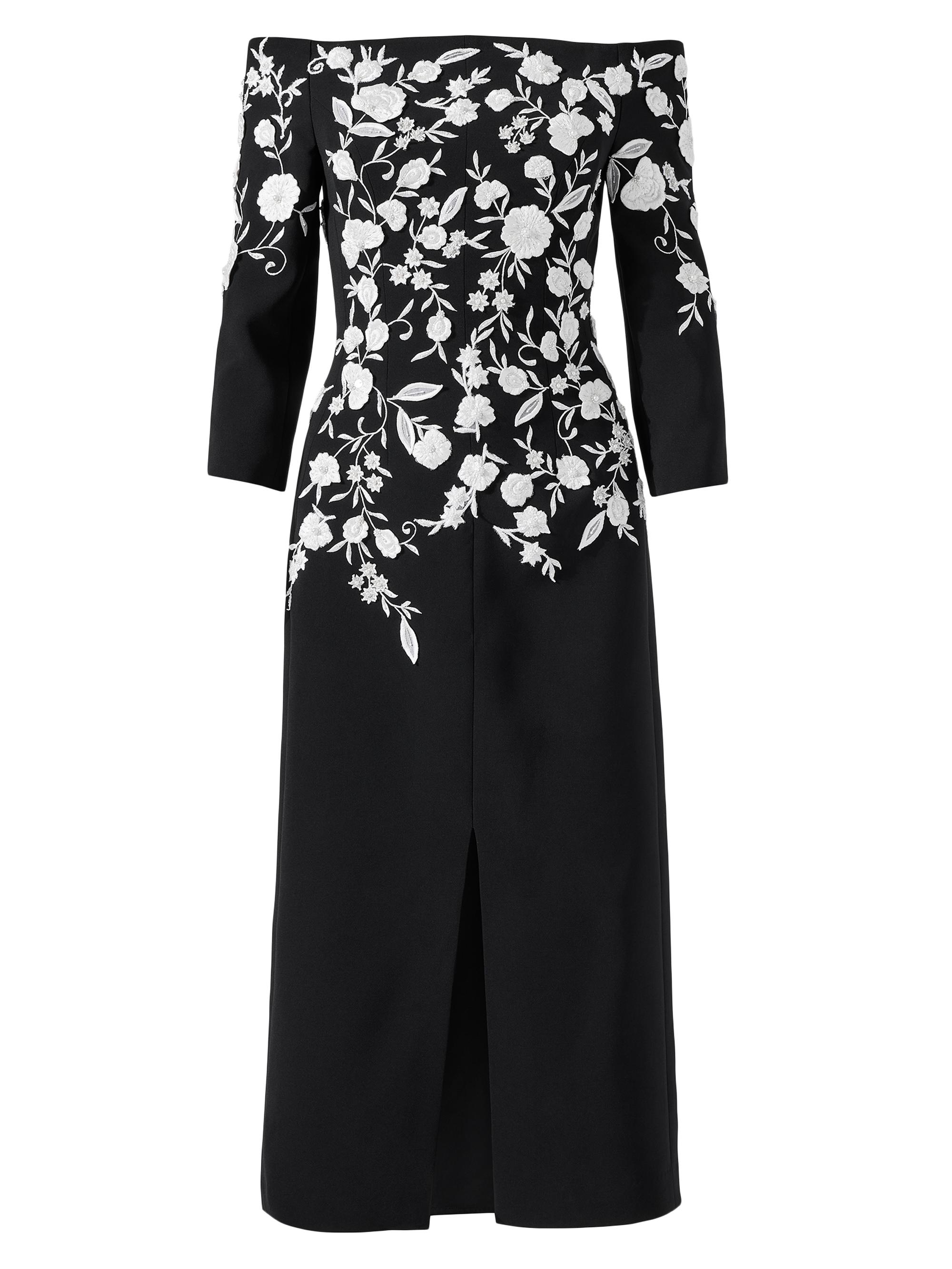 Carolina Herrera Women's Embroidered Off-The-Shoulder Midi-Dress - Black White