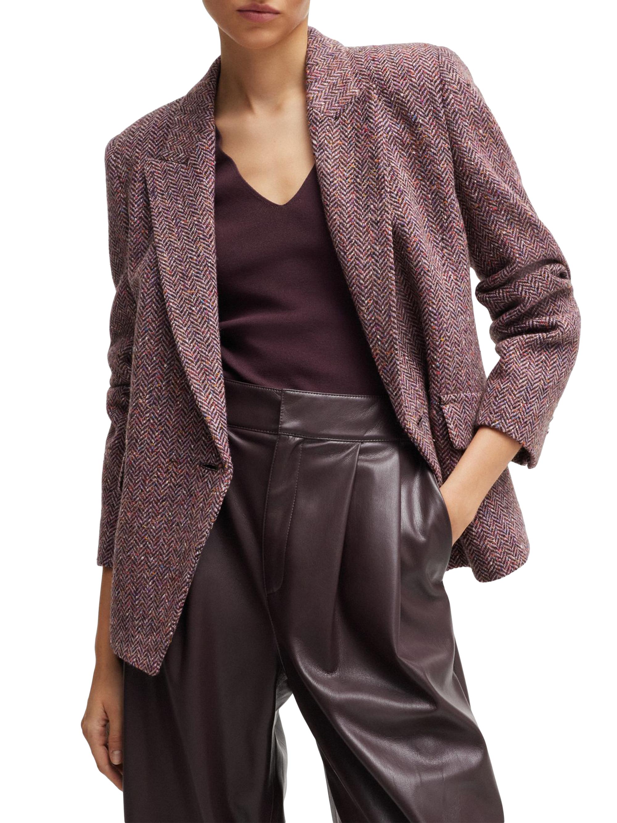 BOSS Women's Regular-Fit Jacket in Herringbone Tweed Blended with Silk - Patterned
