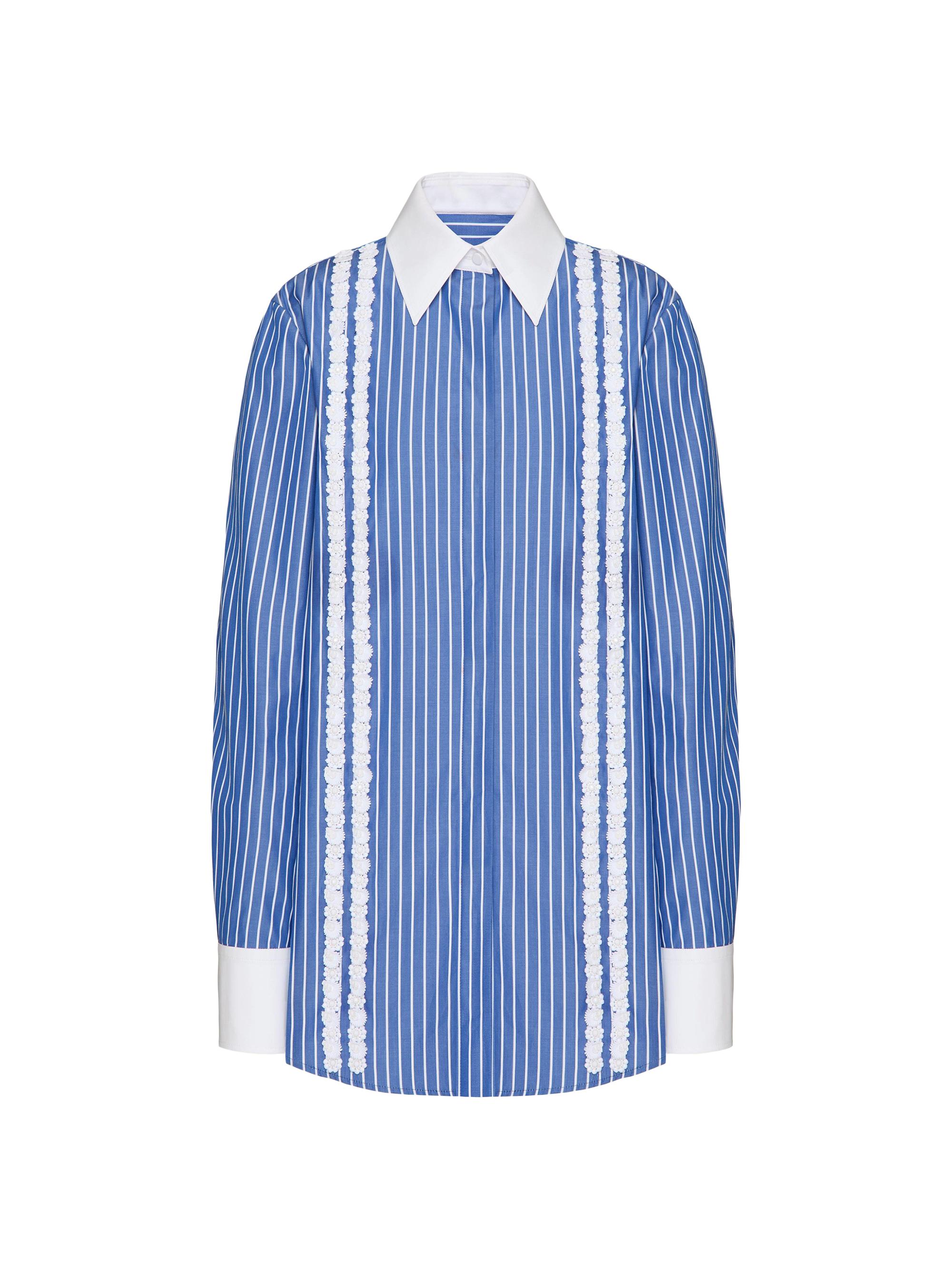 Valentino Garavani Women's Embroidered Contrails Poplin Shirt - Light Blue White