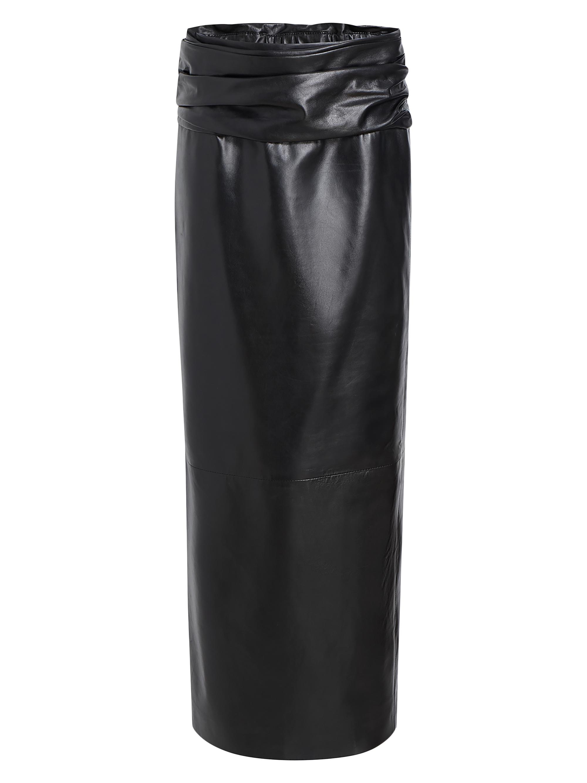 Khaite Women's Winler Leather Ruched-Waist Midi-Skirt - Black