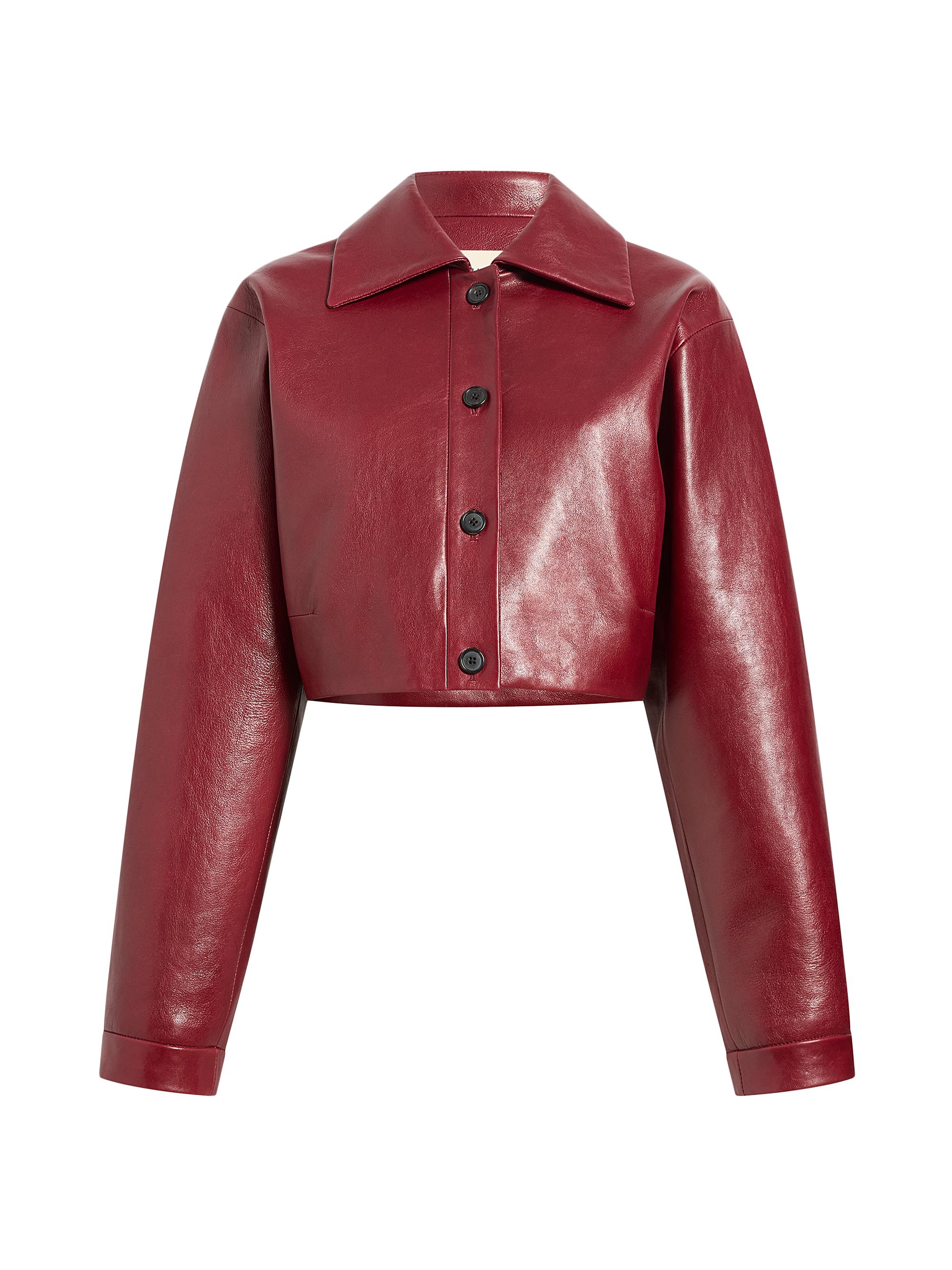 Khaite Women's Sue Leather Cropped Button-Front Jacket - Oxblood