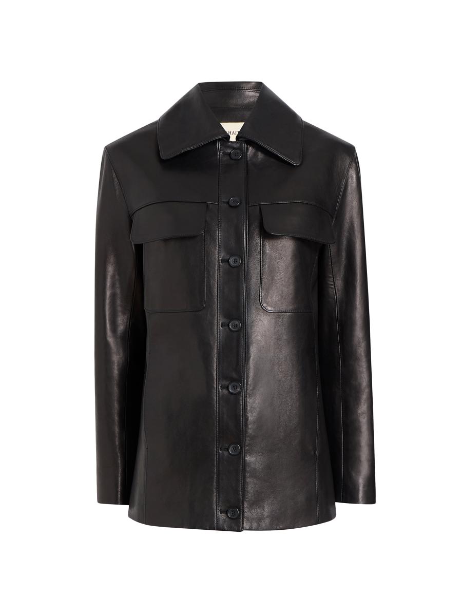 Khaite Iana Leather Button-Front Shirt Jacket | Saks Fifth