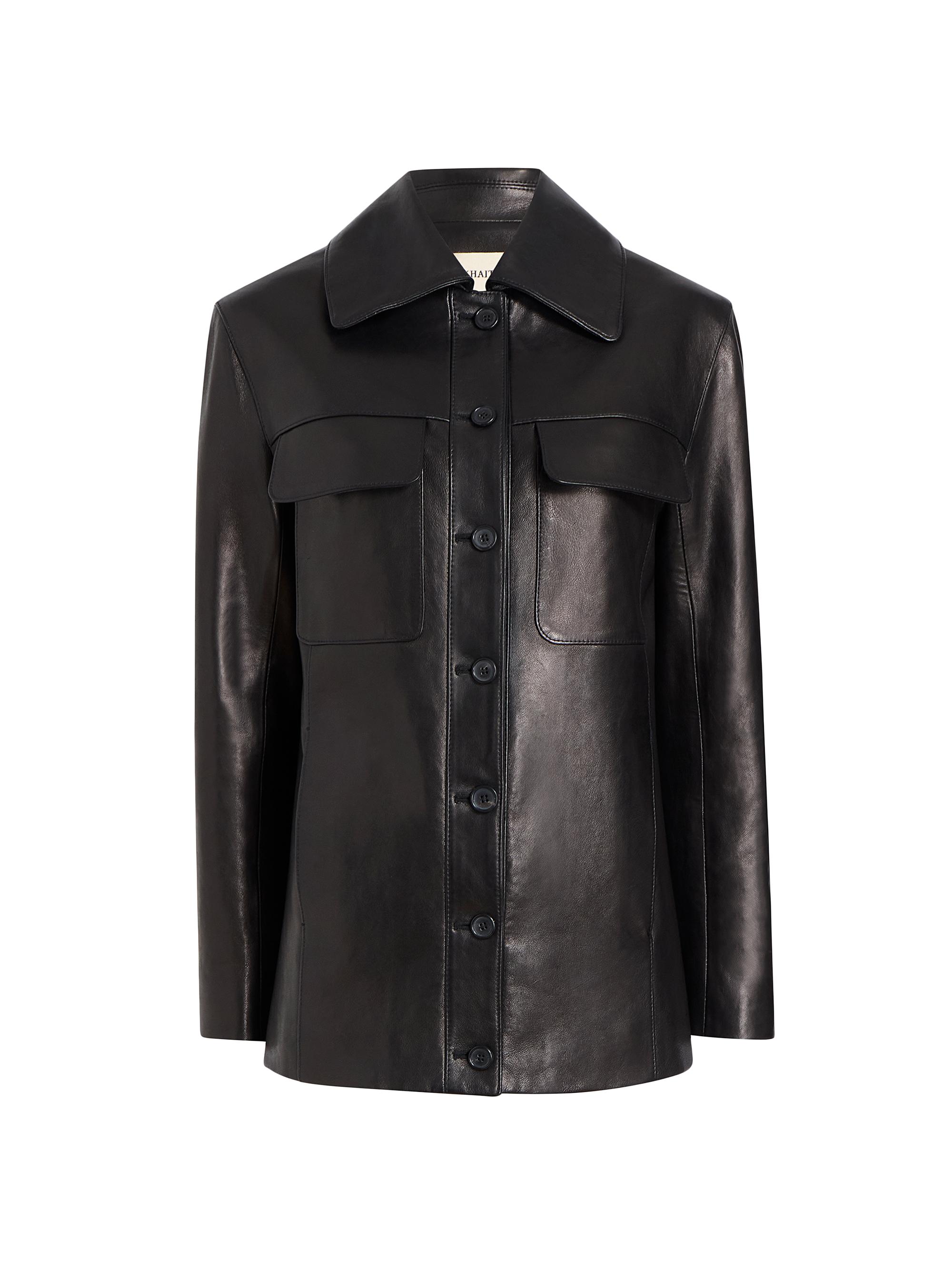 Khaite Women's Iana Leather Button-Front Shirt Jacket - Black