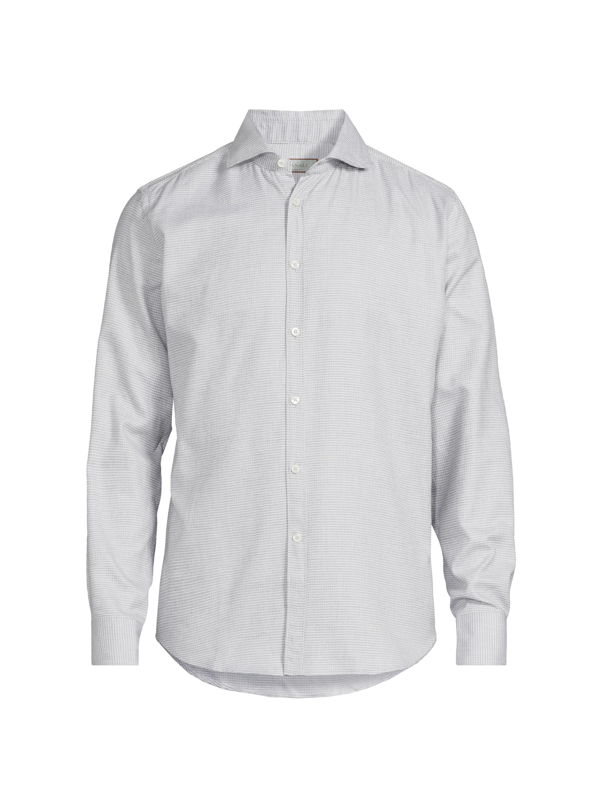 Canali Men's Textured Houndstooth Sport Shirt - Grey White