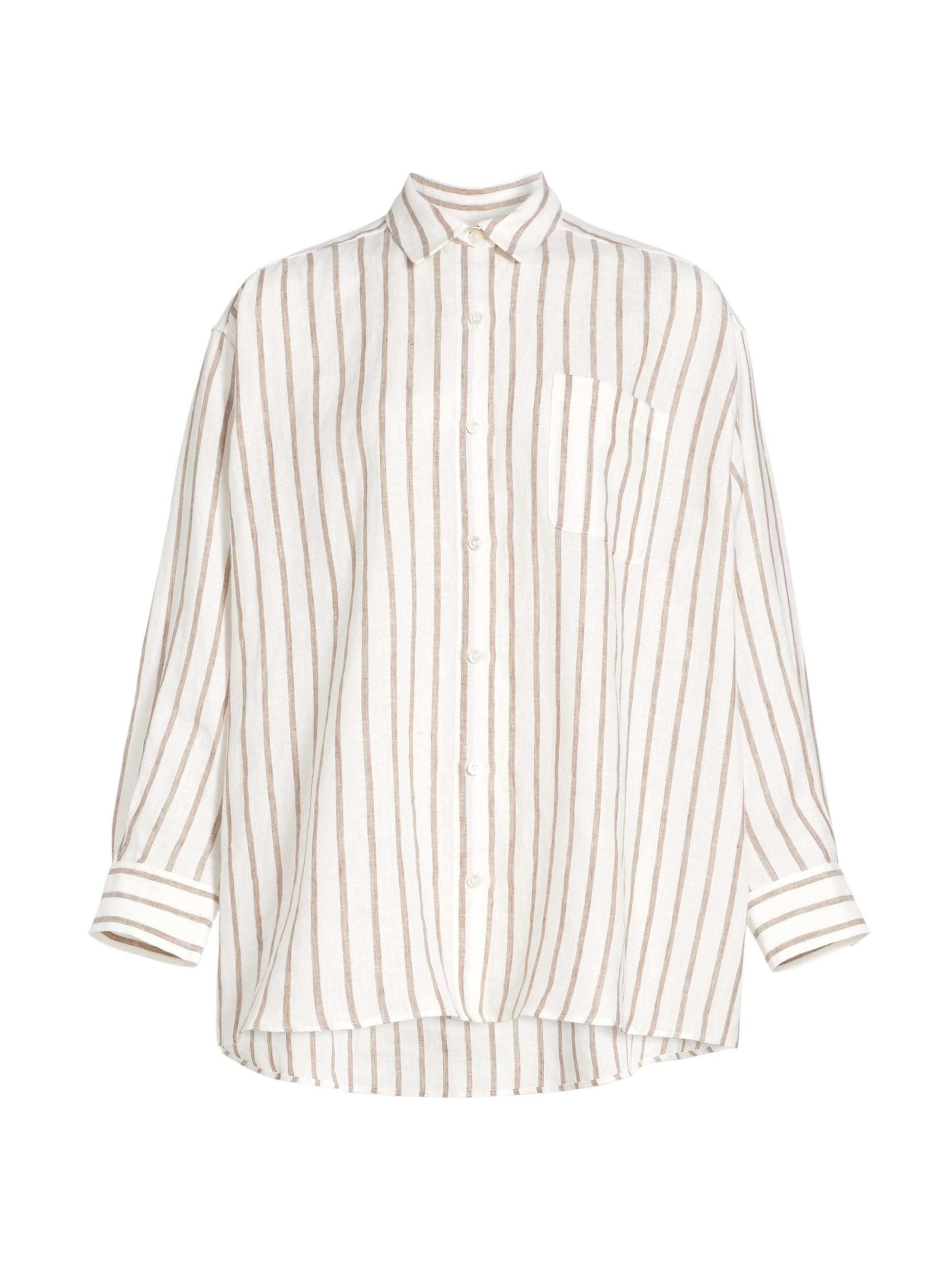 Jenni Kayne Women's Linen Striped Oversized Shirt - Taupe Stripe