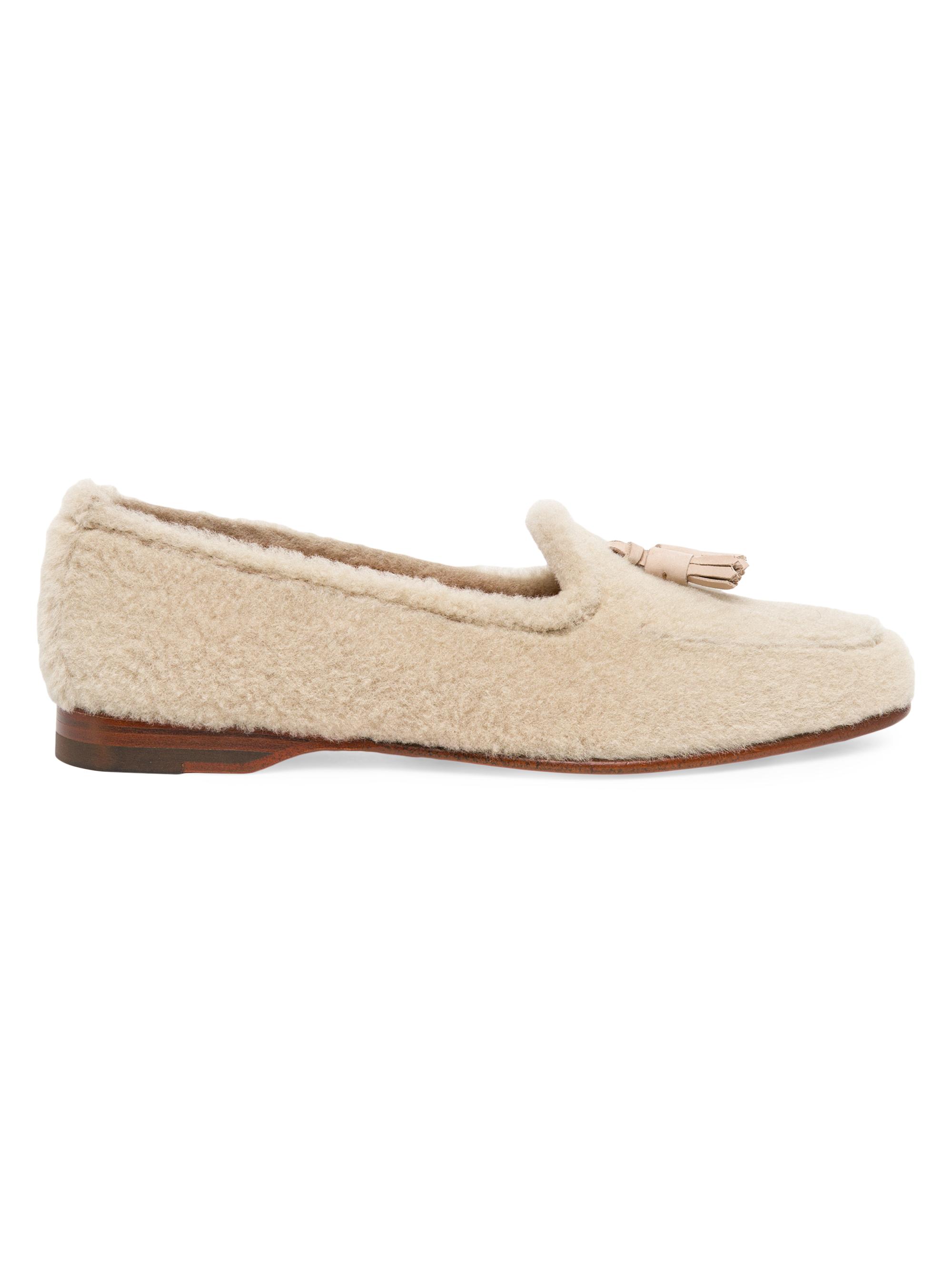 Santoni Women's Shearling-Lined Leather Loafers - Beige