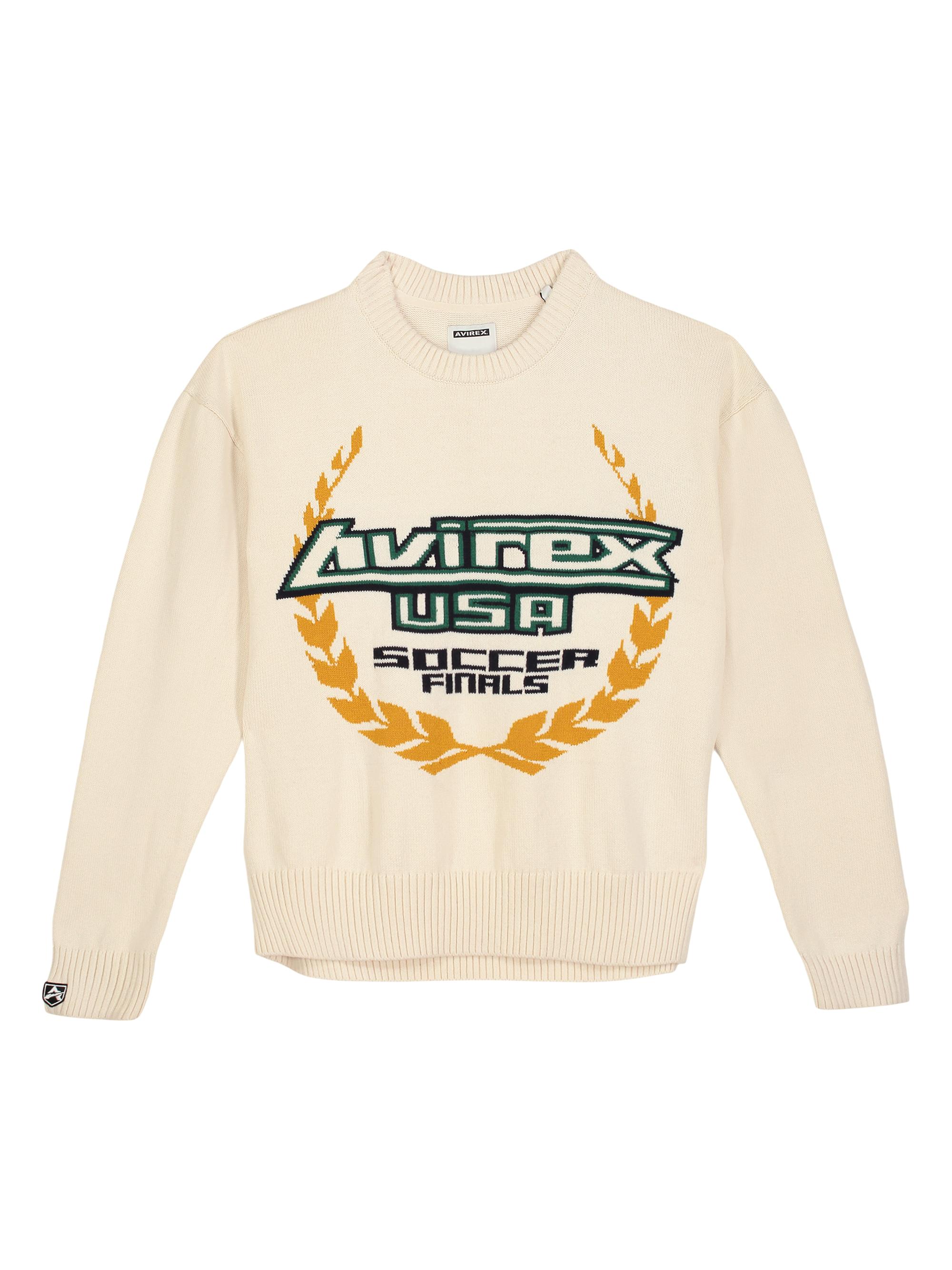 Avirex Men's Soccer League Logo Cotton-Blend Sweater - Snow White