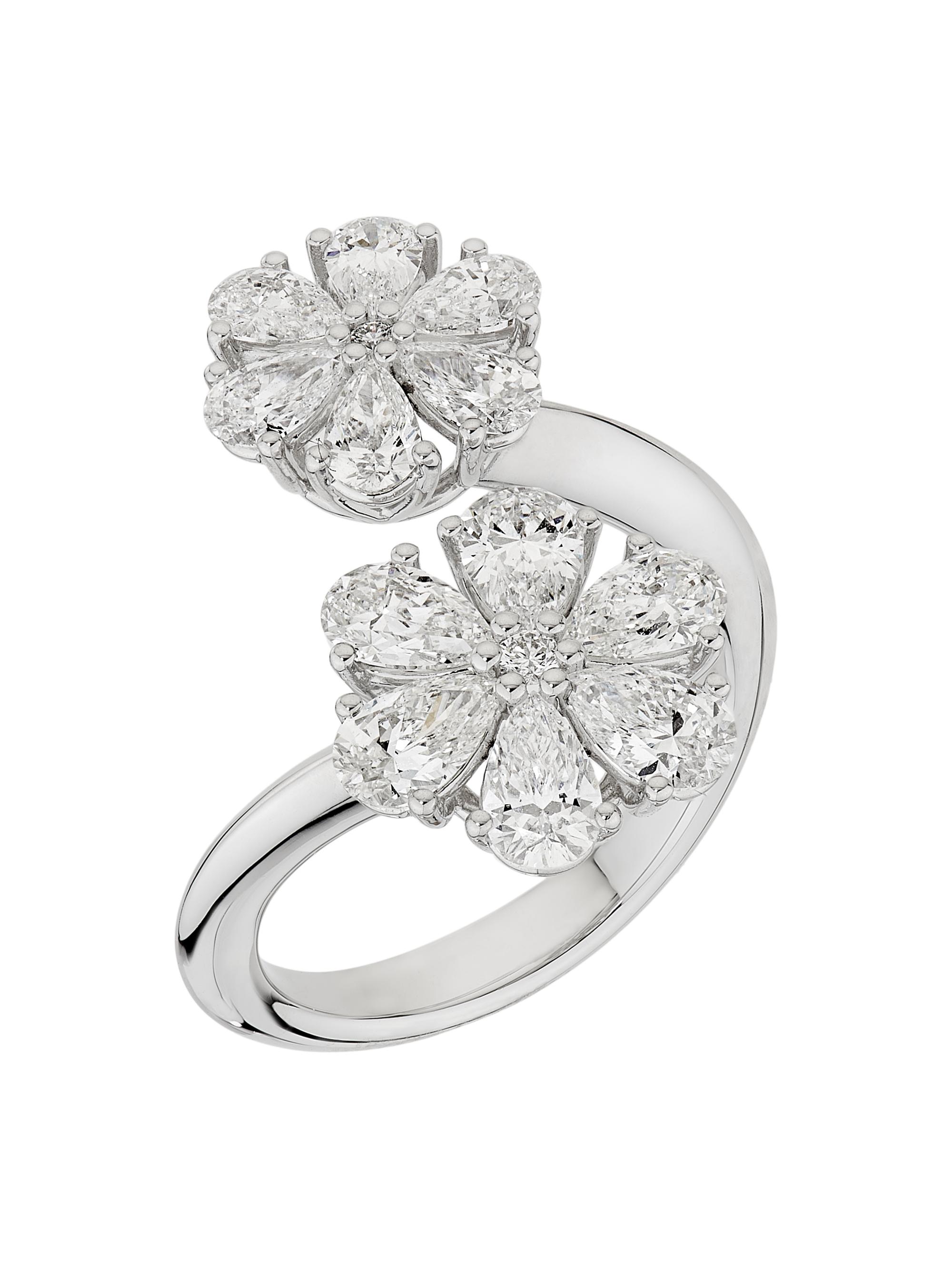 Chopard Women's LHeure Du Diamant 18K White Gold & 2.39 TCW Diamond Flower Bypass Ring - White Gold