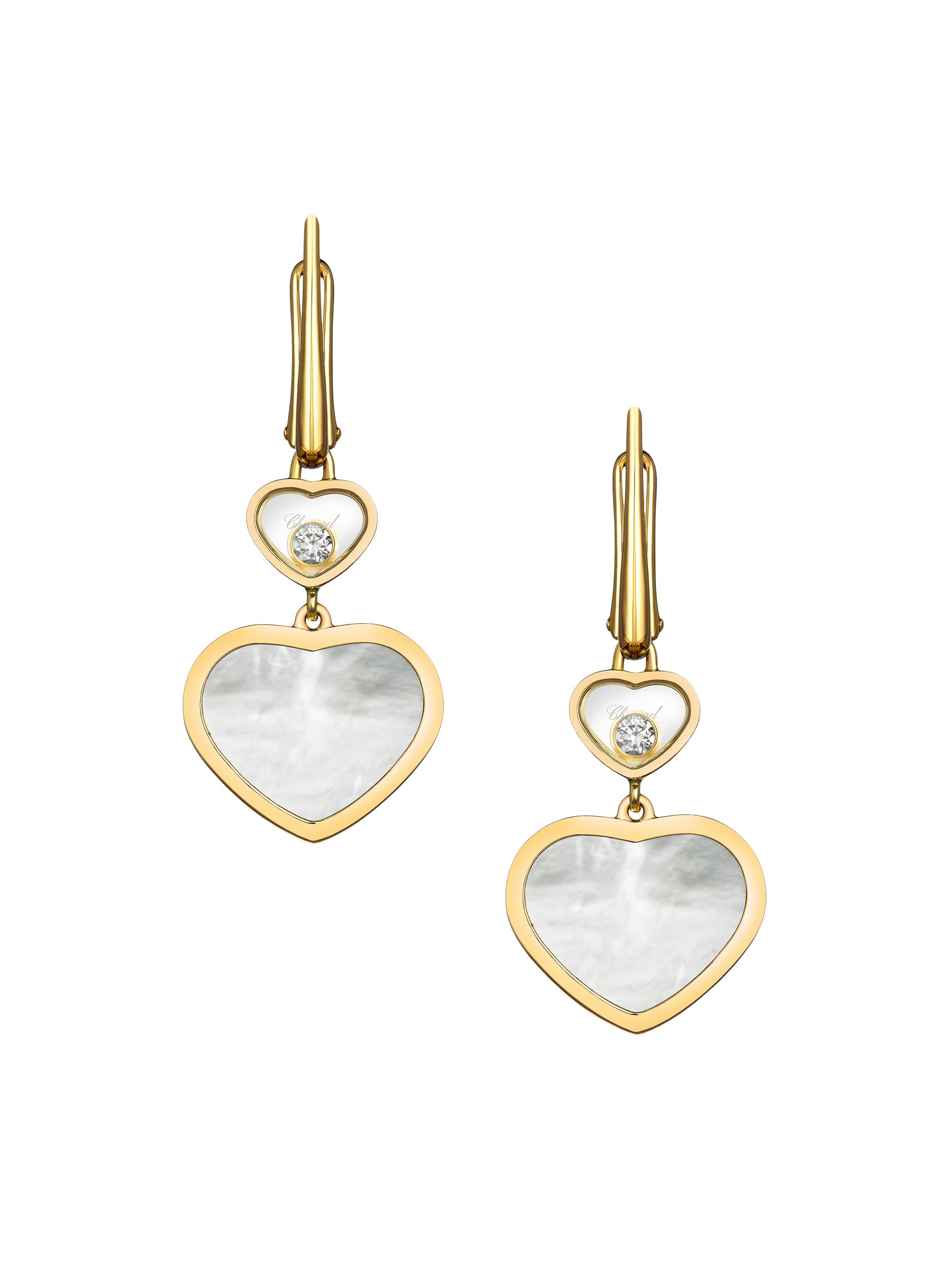 Chopard Women's Happy Hearts 18K Yellow Gold, Mother-Of-Pearl & 0.10 TCW Diamond Earrings - Yellow Gold
