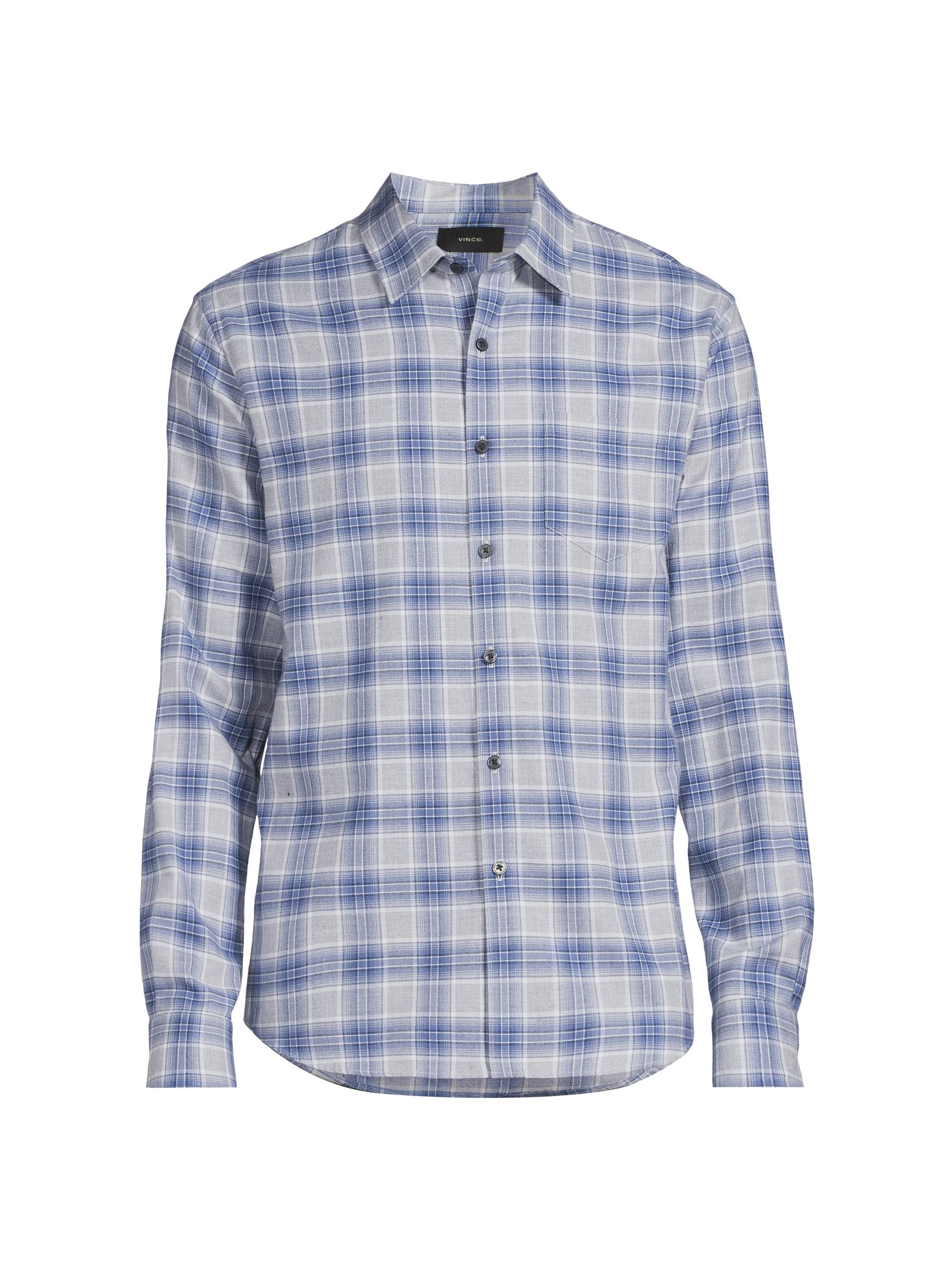 Vince Men's Vineyard Checked Cotton Shirt - Light Iron Faded Cobalt