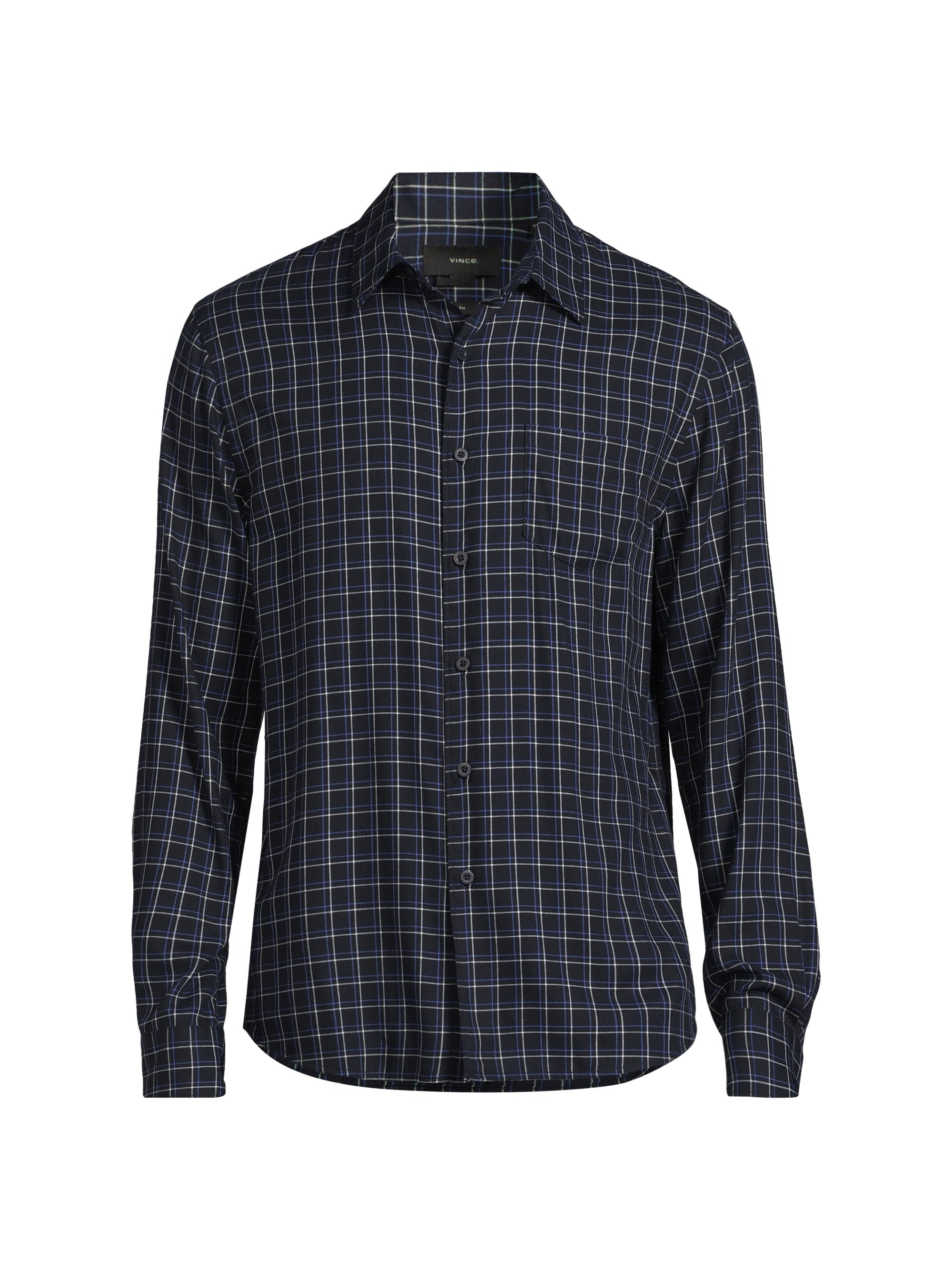 Vince Men's Ynez Checked Cotton-Blend Shirt - Coastal Faded Cobalt