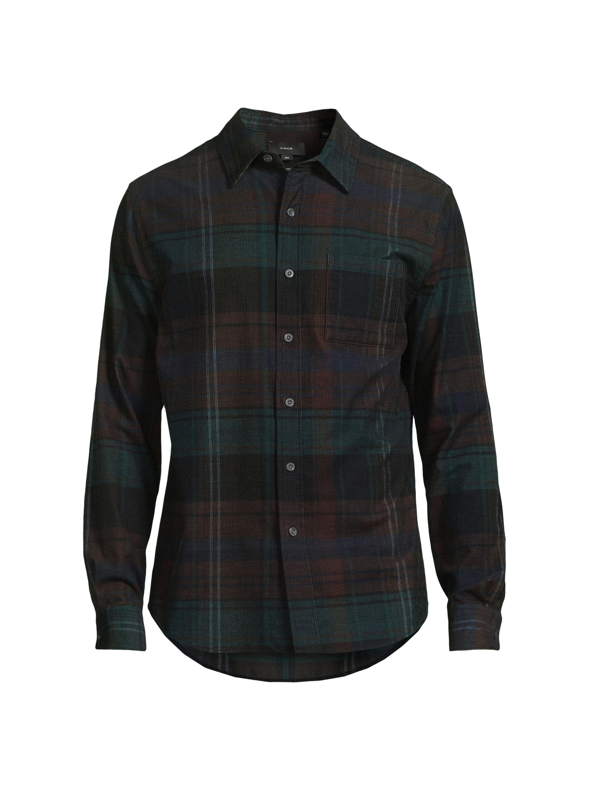 Vince Men's Sierra Checked Cotton Corduroy Shirt - Surplus Olive Ivy Sky