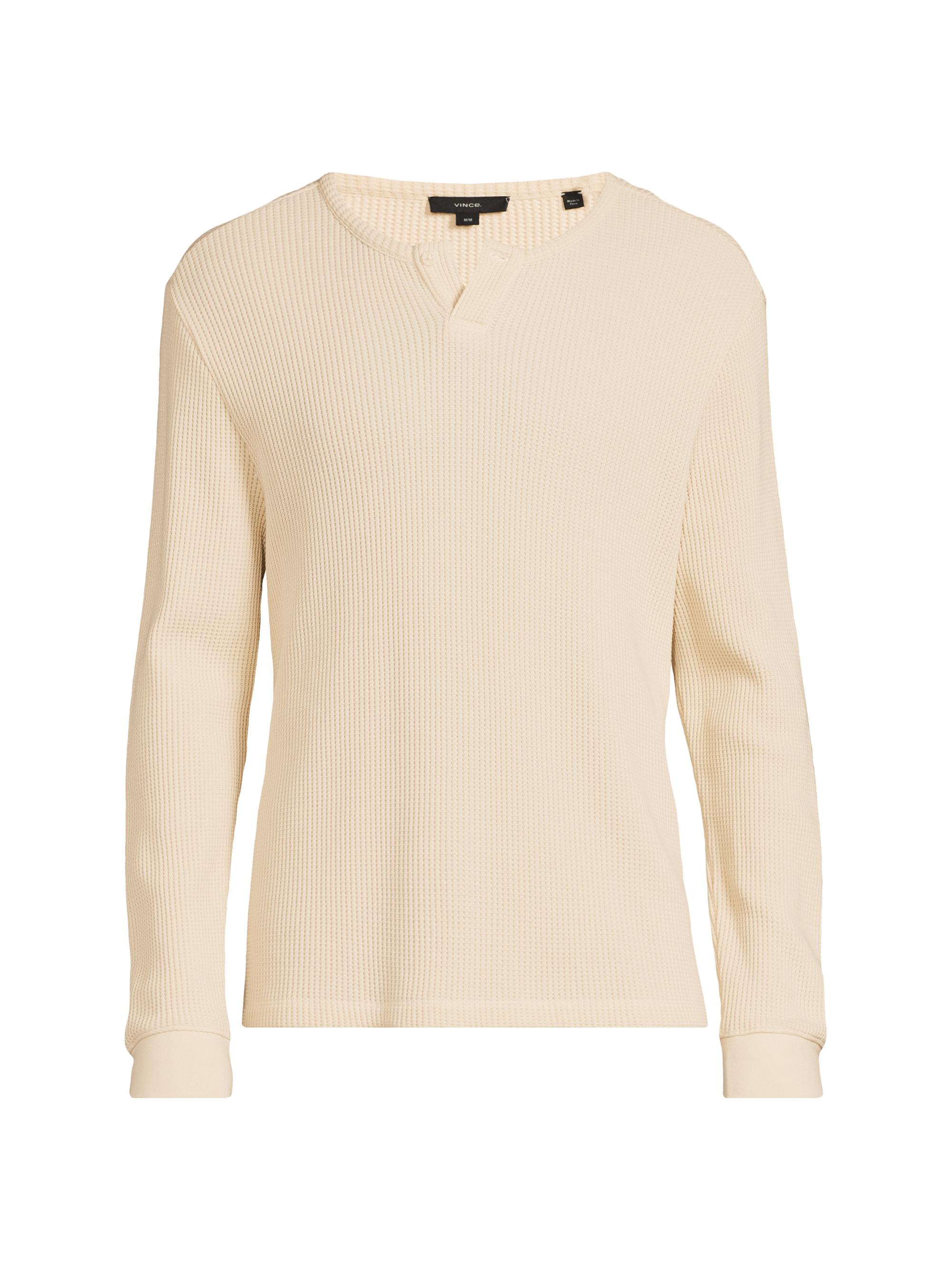 Vince Men's Chunky Waffle Long-Sleeve Henley Pullover - Pebble White