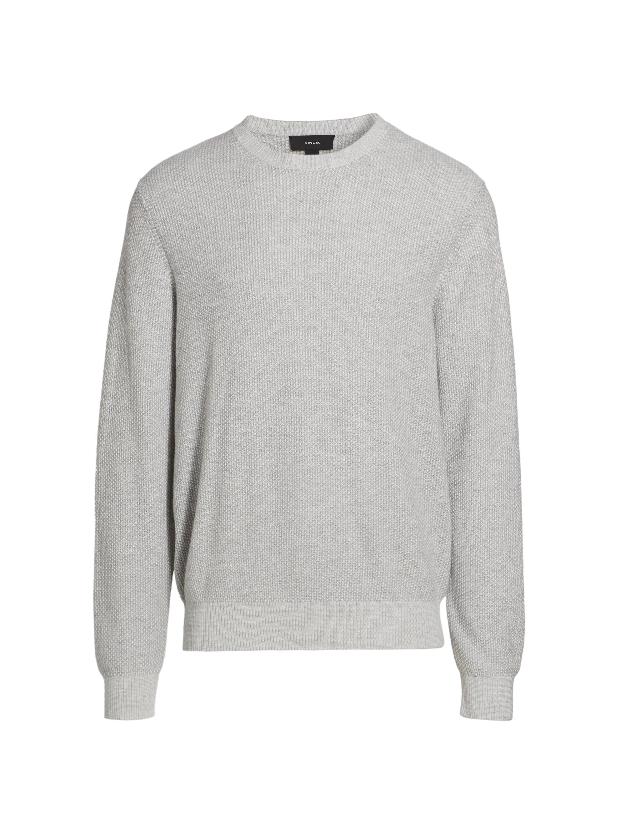 Vince Men's Geo Jacquard Long-Sleeve Crewneck Sweater - Heather Grey Classic Cream