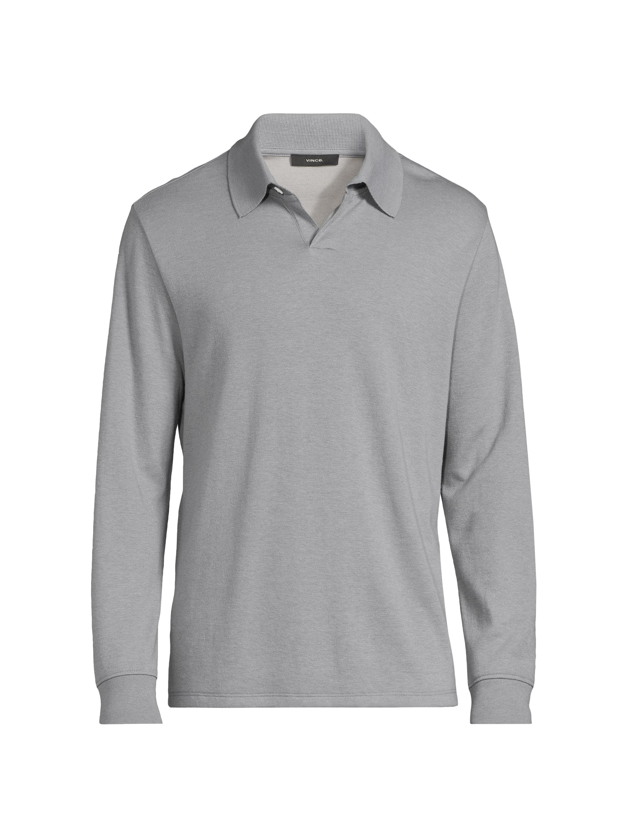 Vince Men's Double-Face Long-Sleeve Polo Shirt - Blue Spruce Light Grey