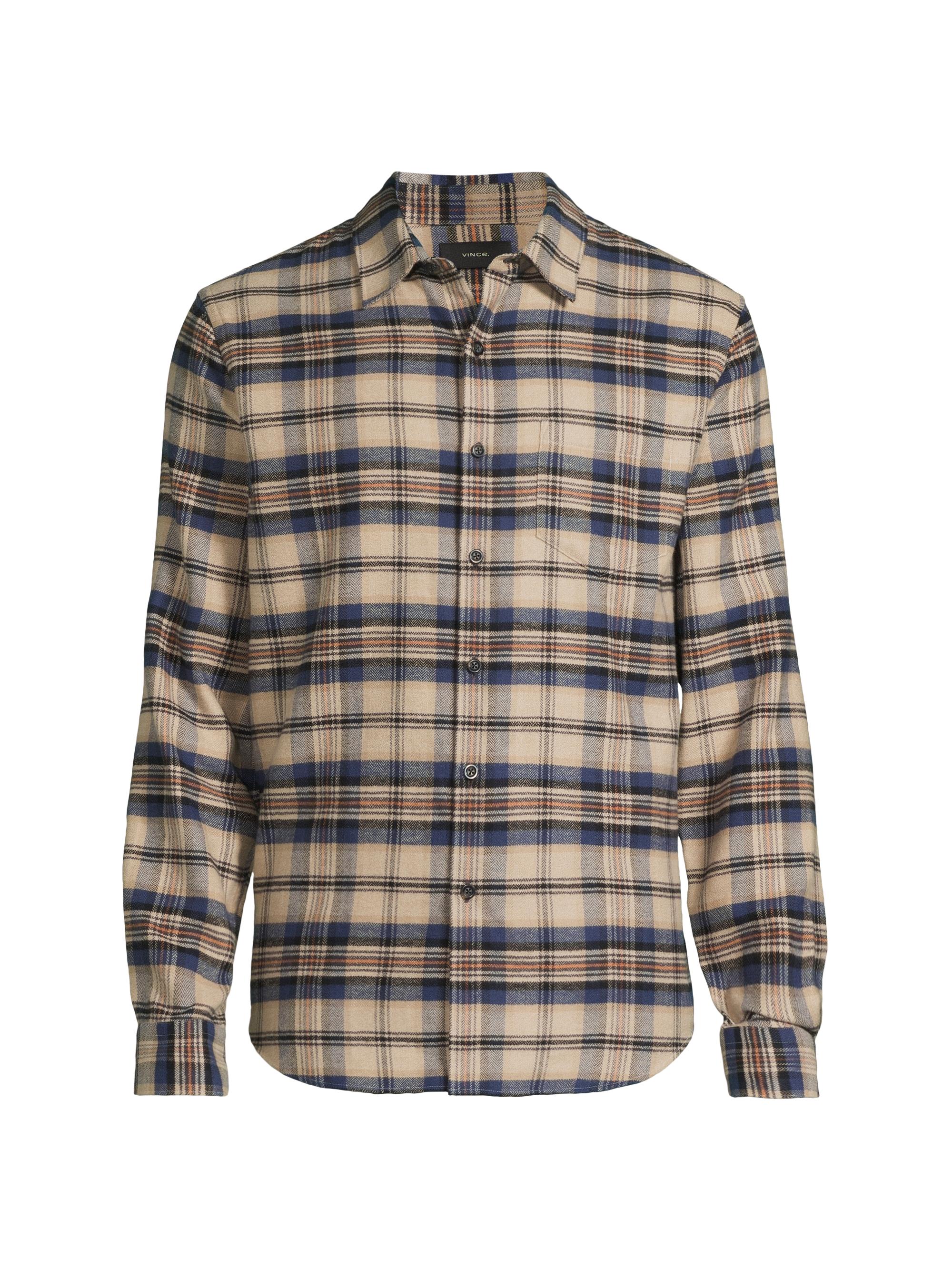 Vince Men's Hasley Plaid Button-Front Shirt - Pebble White Ultramarine