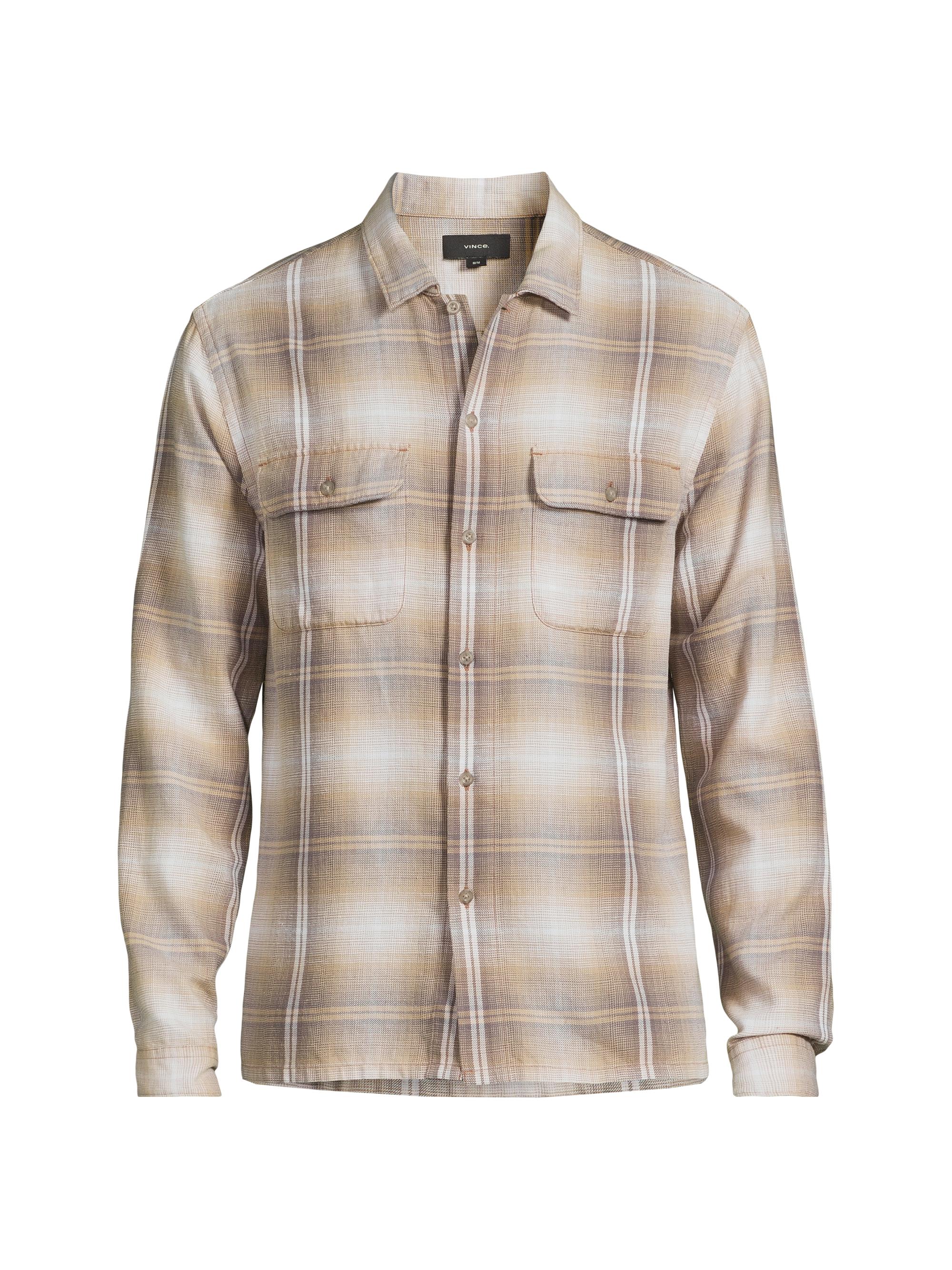 Vince Men's Saguaro Checked Cotton-Blend Shirt - Iron British Khaki