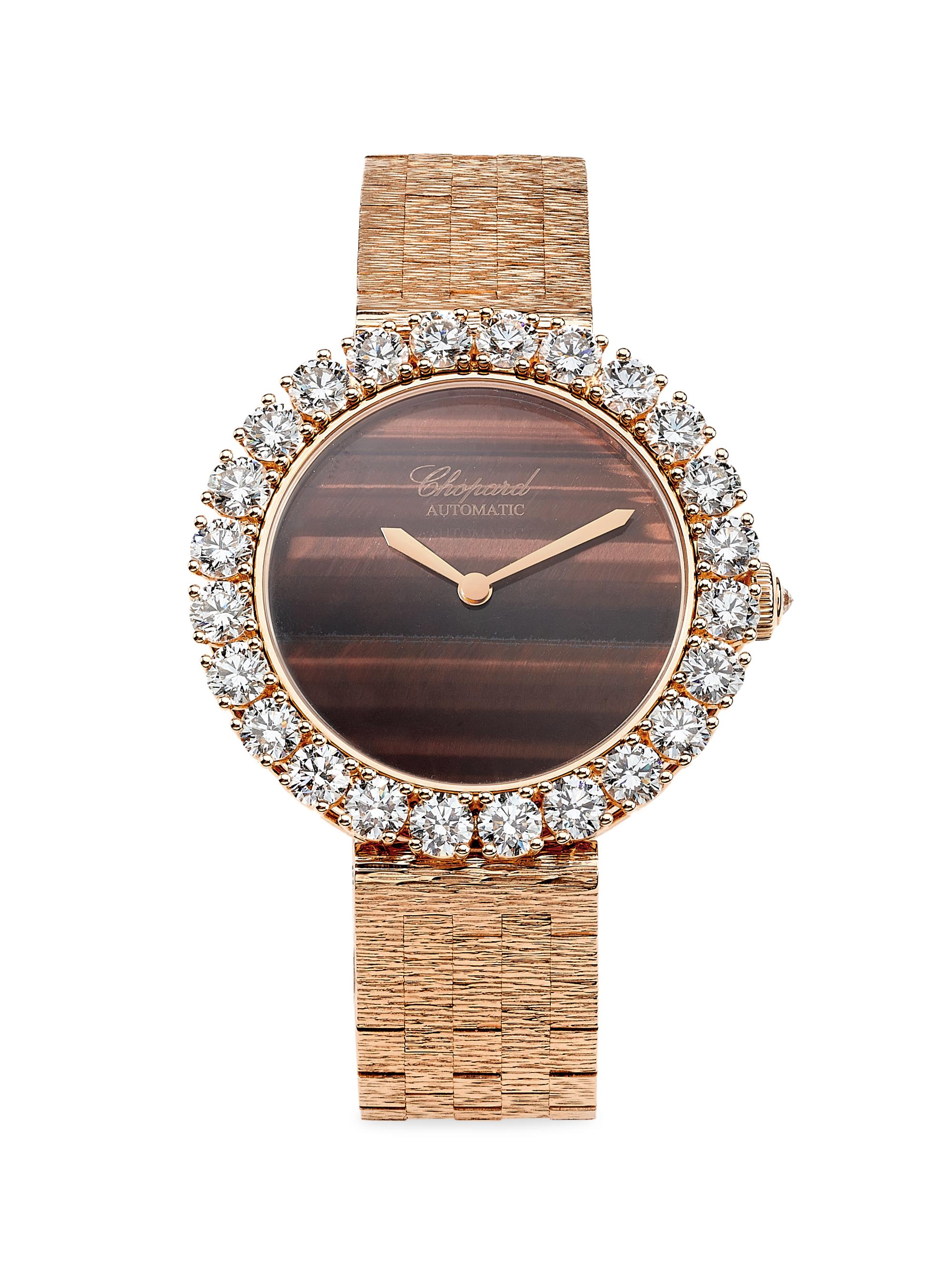 Chopard Women's L'Heure Du Diamant 18K Rose Gold, Tiger's Eye, & 5.51 TCW Diamond Bracelet Watch/35.75MM - Rose Gold